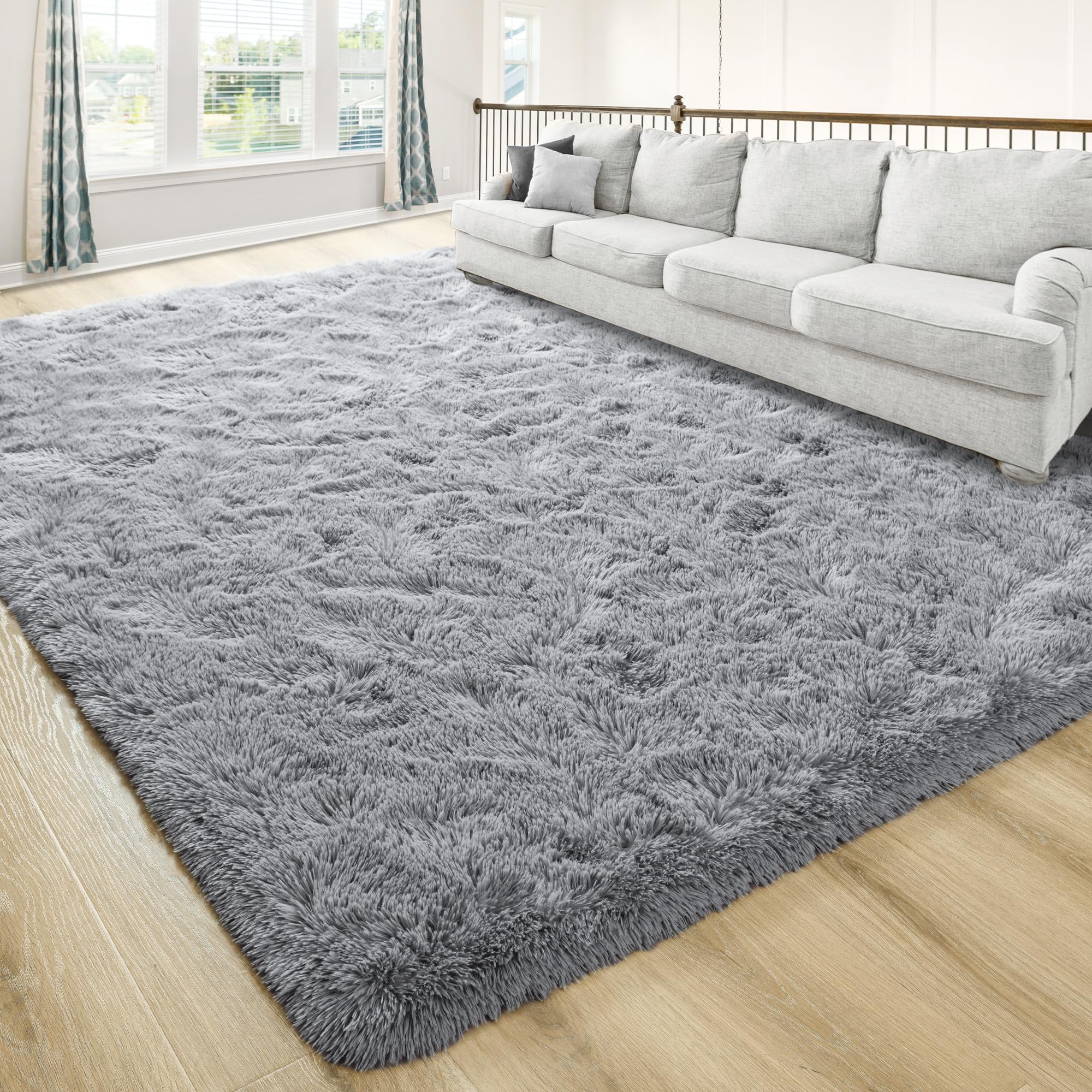 Junovo Ultra Soft 3x5 Feet Fluffy Shaggy Area Rug - Plush Carpet for Bedroom, Nursery, Living Room, Kids Room - Non-Slip Home Decor Floor Mat in Grey - Perfect for Cozy Spaces & Play Areas