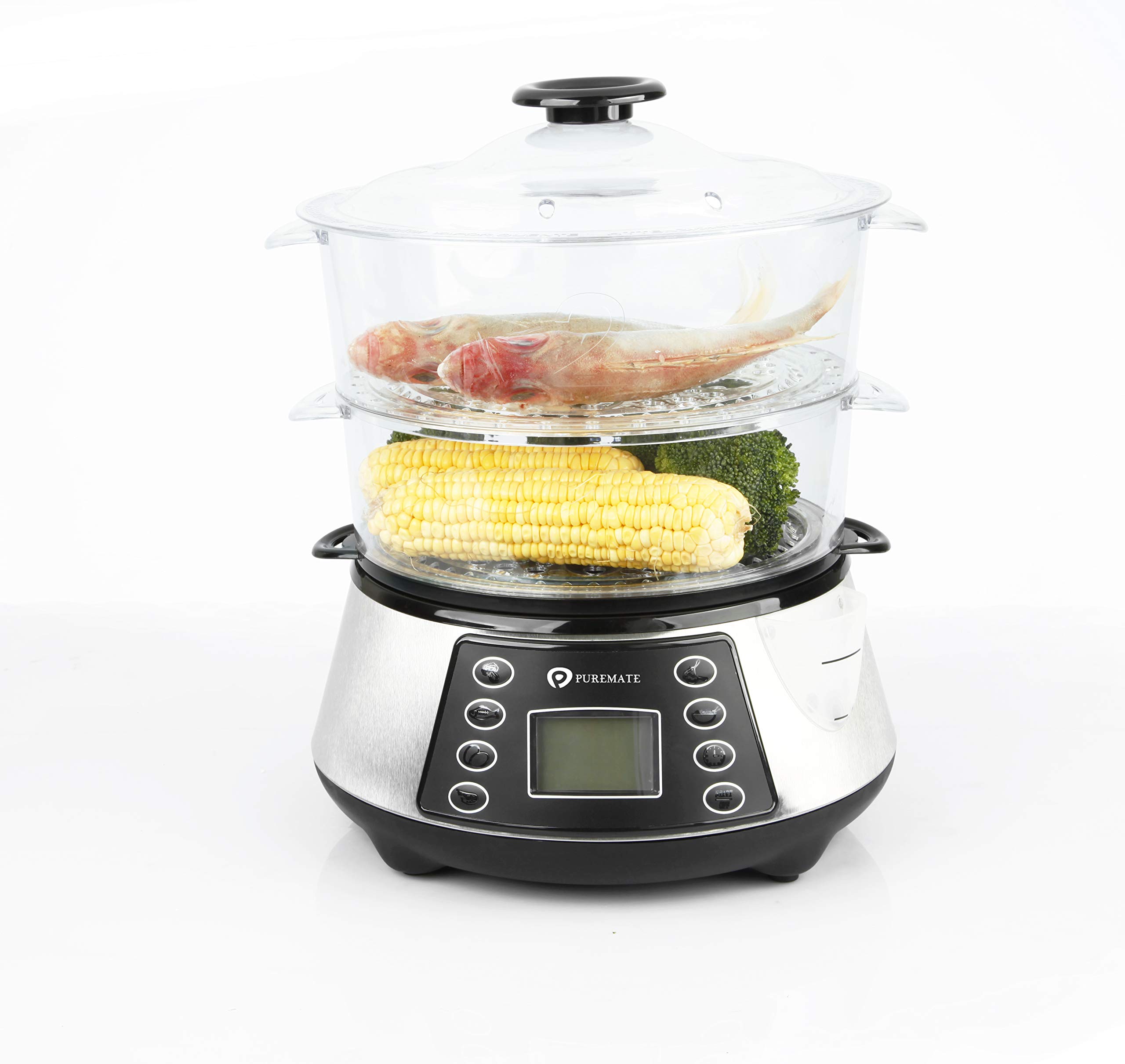 NaturoPure 11.5L Electric Food Steamer - 3-Tier Stainless Steel Steamer with 6 Preset Modes, 99-Minute Timer & 800W Power - Perfect for Healthy Cooking, Meal Prep & Rice Steaming (Includes Rice Bowl)