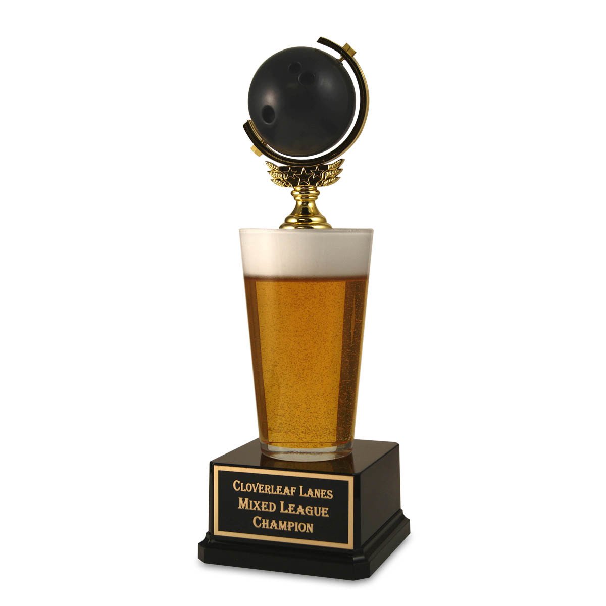 Funny Bowling Ball Beer Trophy - Custom Bowling Awards & Bowling Pin Trophies for Leagues, Parties & Sports Events