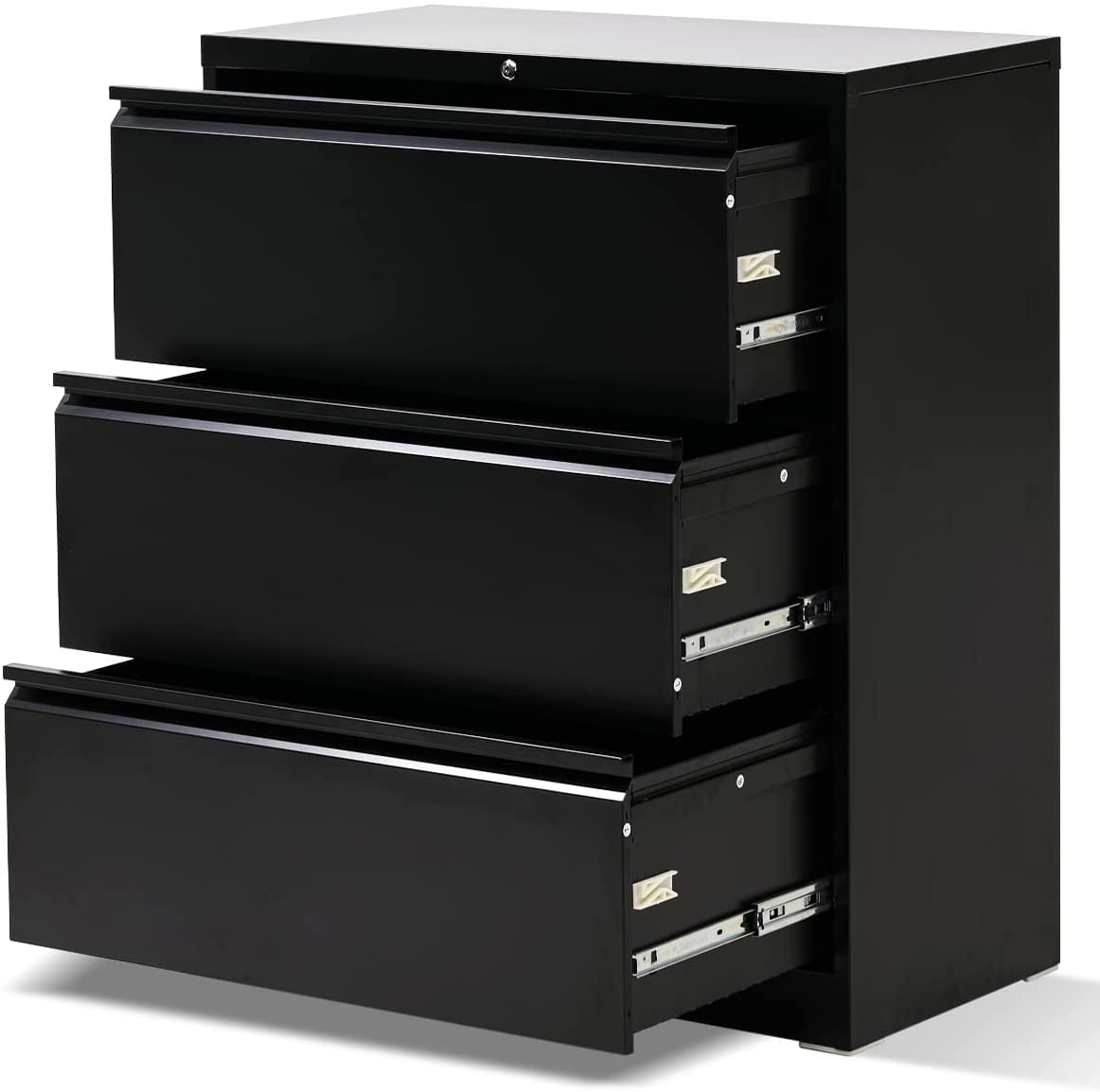 3-Drawer Locking Lateral File Cabinet - Stainless Steel Metal Office Storage for Legal/Letter/A4 Documents - Black Filing Cabinet for Home & Office Organization (Perfect for Offices, Home Workspaces & Document Storage)