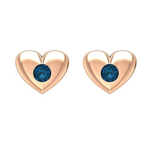 Blue Topaz Solitaire Earrings for Women - 14K Solid Gold London Blue Topaz Gypsy Set Heart Stud Earrings, December Birthstone Jewelry - Perfect for Birthday Gifts, Anniversary & Special Occasions