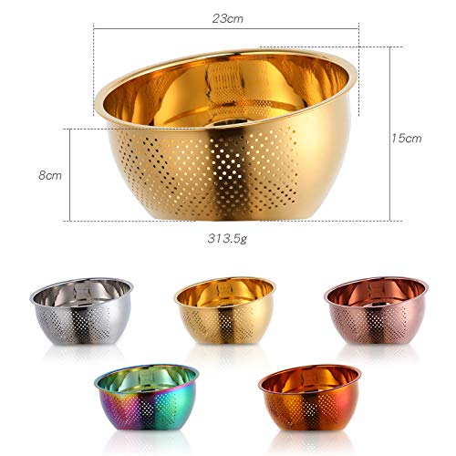 Premium Stainless Steel 3-in-1 Rice Washing Bowl with Side Drainers - Versatile Kitchen Colander & Strainer for Rice, Vegetables, Fruits (Rose Gold) | Ideal for Asian Cooking, Meal Prep & Healthy Eating