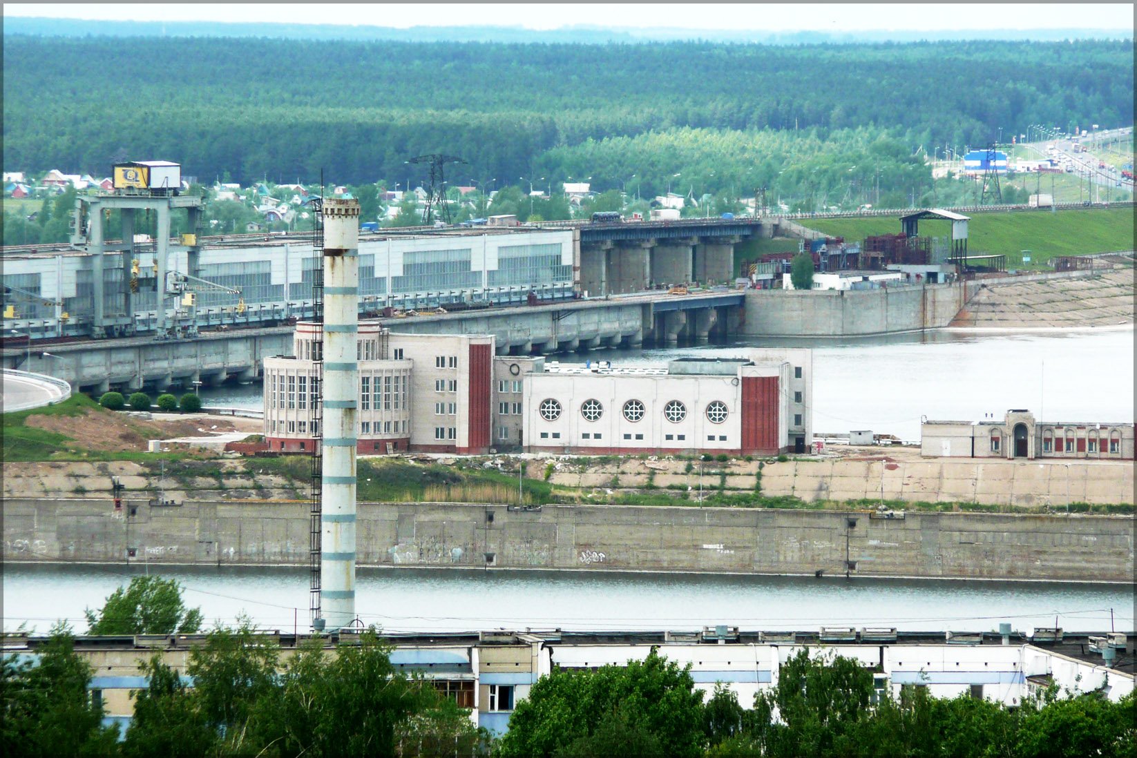 24x36 Inch Vintage Hydroelectric Power Station Poster - Historical Naberezhnye Chelny Landscape Wall Art for Home & Office Decor