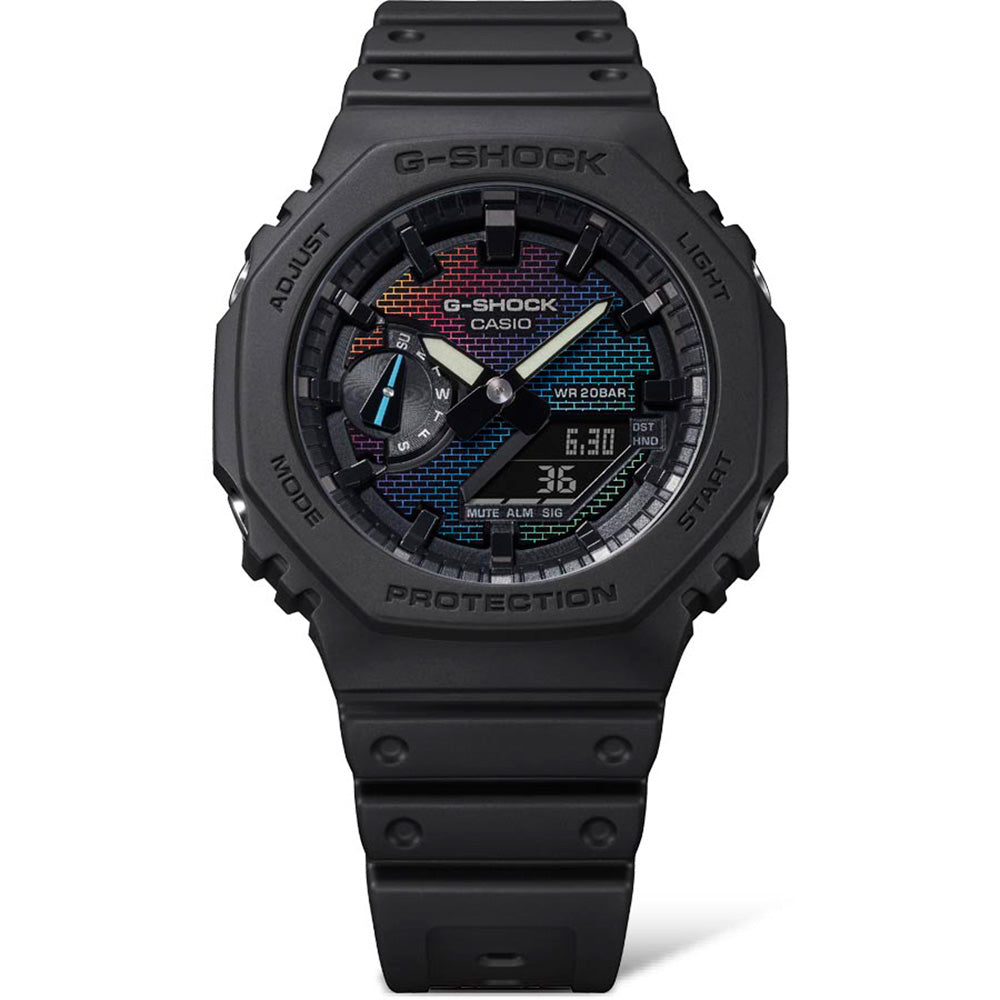 G Shock GA2100RW 1A Rainbow Brick Wall Watch - Durable Digital Sports Watch for Men & Women - Perfect for Outdoor Activities, Running, and Casual Wear