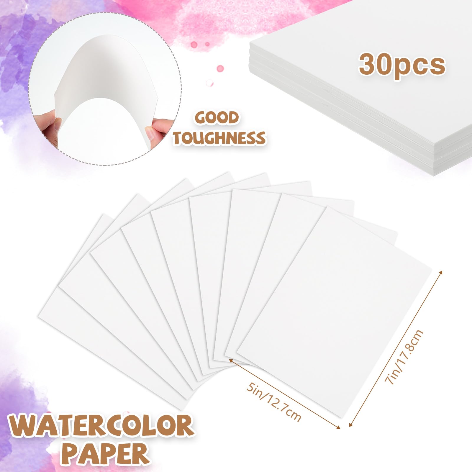 30 Sheets 5x7 Inch Watercolor Paper - 140 lb/300 GSM Cold Press Cotton Paper for Kids, Students & Artists - Perfect for Sketching, Painting & DIY Art Projects