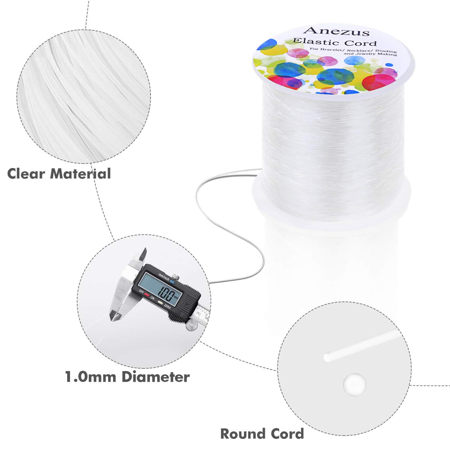 Anezus 1mm Elastic Stretch Cord for Bracelet Making - Jewelry String for Beading, DIY Crafts & Friendship Bracelets - Perfect for Handmade Jewelry, Beadwork & Craft Projects