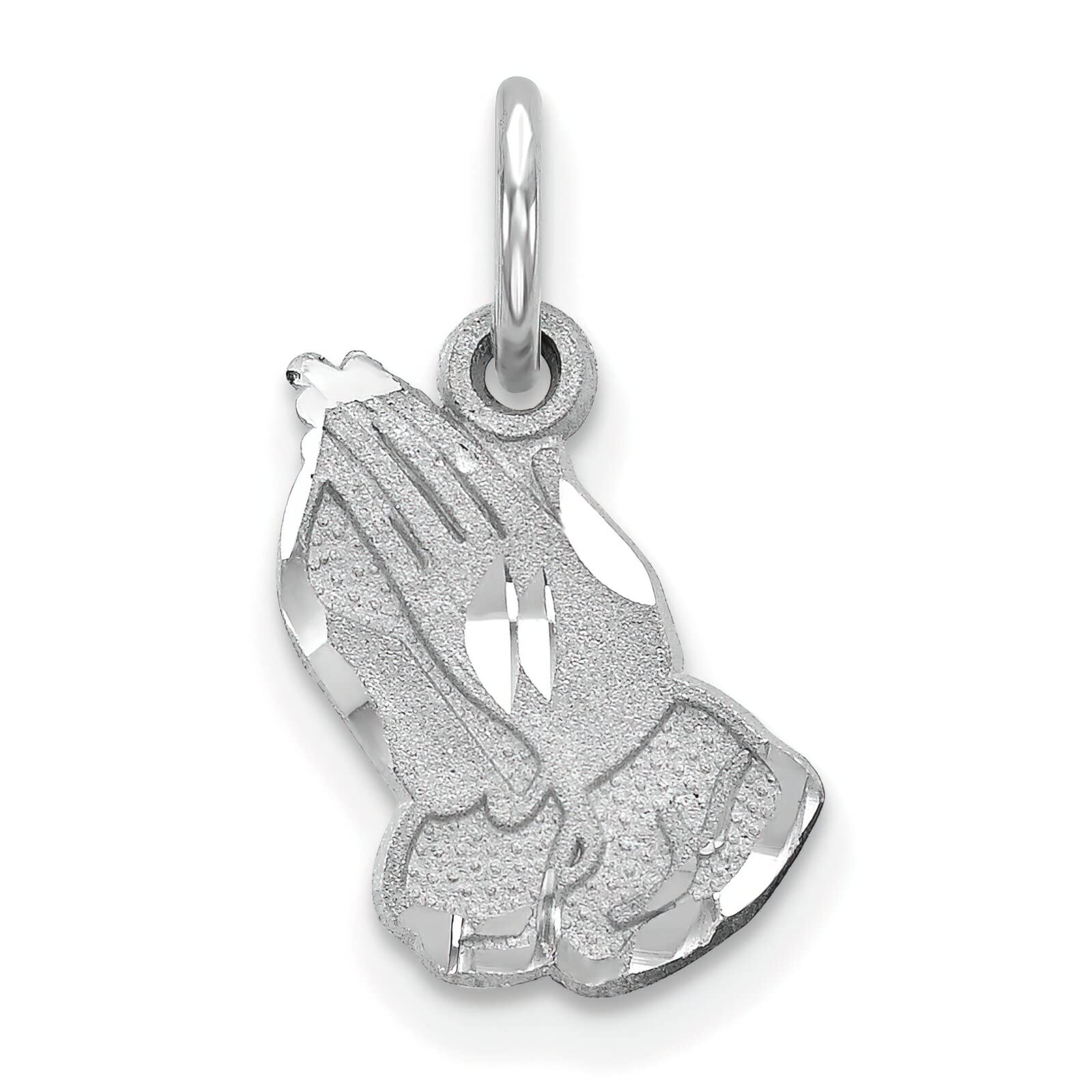 10K White Gold Praying Hands Charm Pendant Necklace - Religious Jewelry for Women & Men - Perfect for Prayer, Gifts & Special Occasions