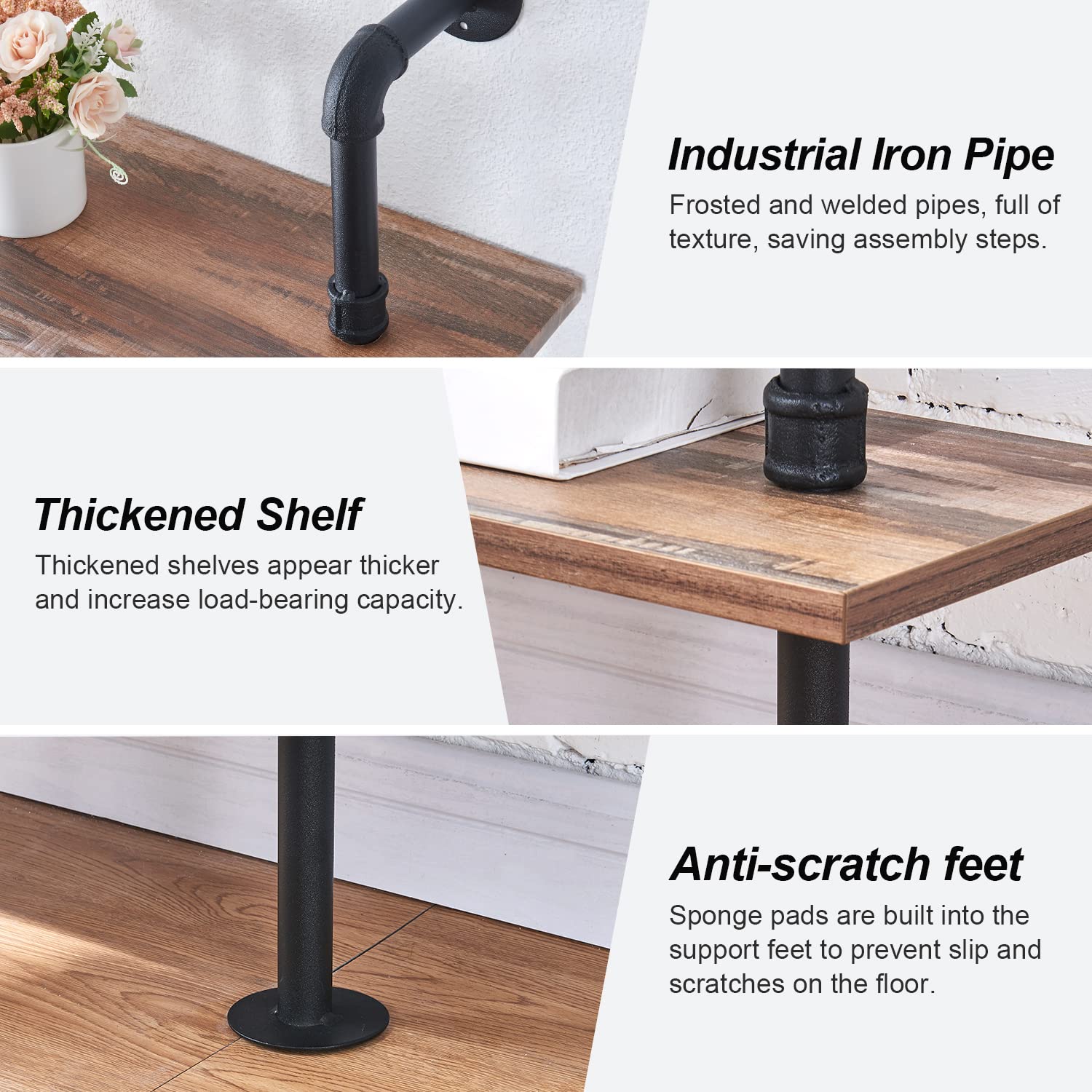 HOMBAZAAR 7-Tier Industrial Pipe Bookshelf - Wall Mounted Ladder Shelf with Sturdy Metal Frame for Home Office & Living Room - Rustic Oak Brown - Perfect for Small Spaces, Book Storage & Home Decor