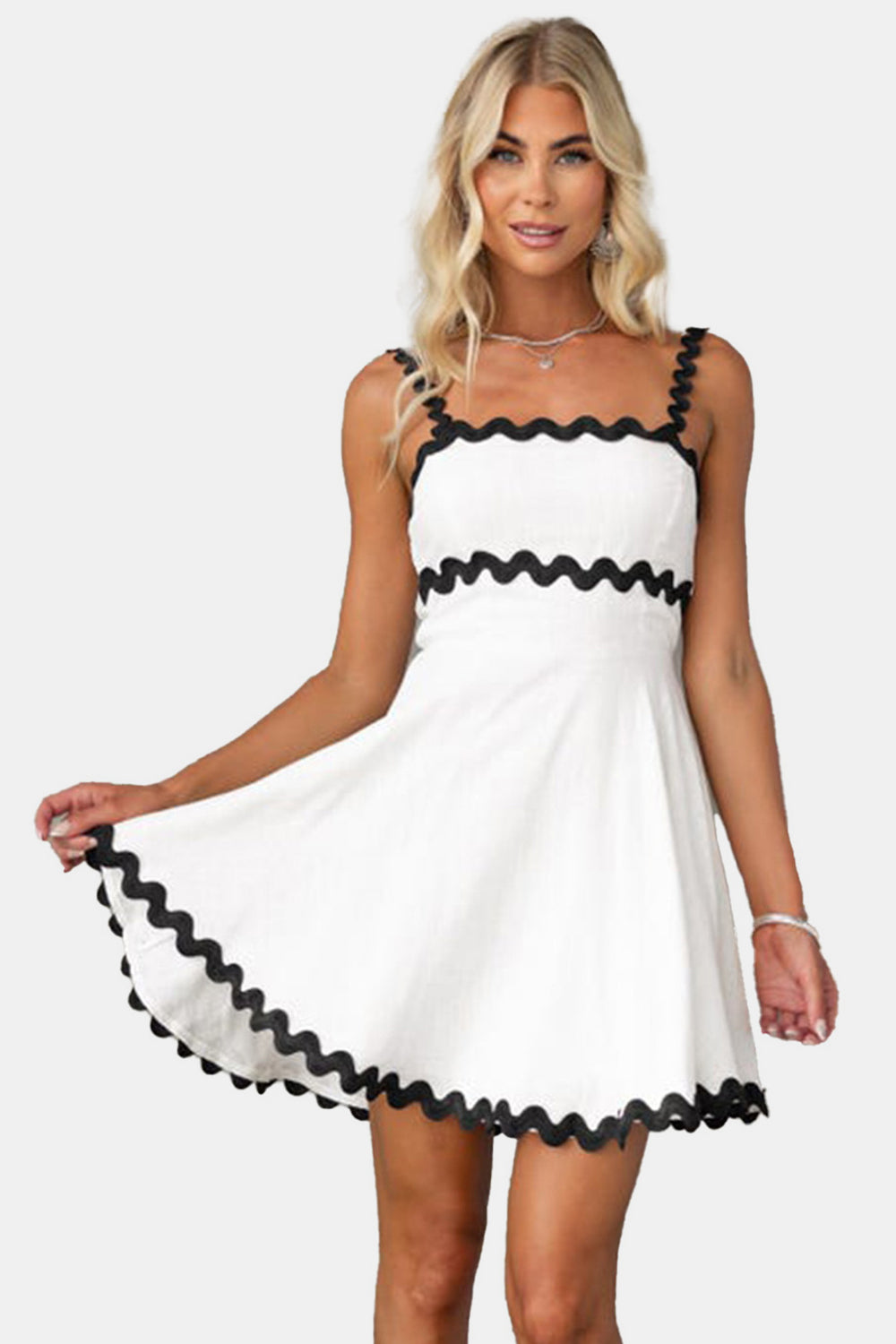 Contrast Trim Resort Tank Mini Dress - Women's Summer Beachwear for Vacation, Pool Party & Casual Outings