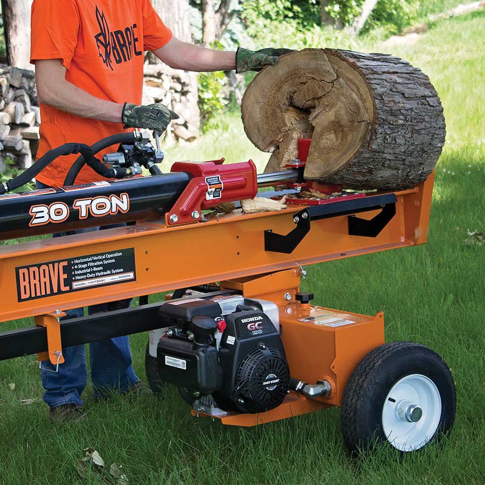 30 Ton Brave Log Splitter with Honda GC190 Engine - Heavy Duty Firewood Splitter for Home Heating, Landscaping, and Woodworking Projects