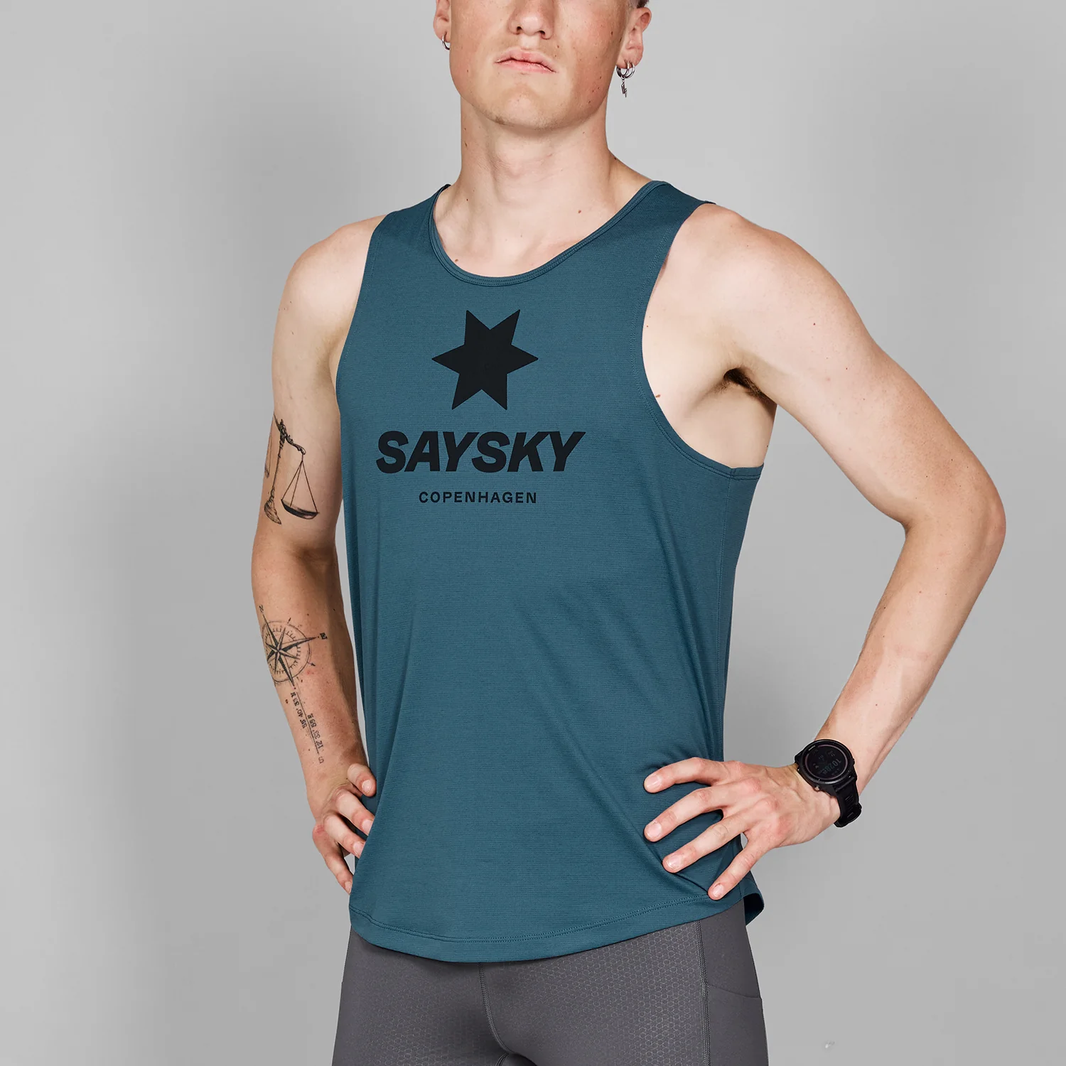 SAYSKY Men's Logo Combat Singlet - Breathable Workout Tank Top for Gym, Running & MMA Training - Lightweight Athletic Shirt for Men (2008)