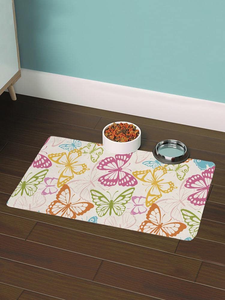 Smartprints Butterfly Pattern Rectangle Pet Mat - Non-Slip Waterproof Dog Cat Bed Mat for Home, Crate & Travel Use