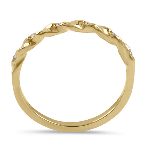 14K Yellow Gold Thin Half Eternity Twisted Stackable Diamond Ring for Women - Wedding Band, Anniversary Gift, Stackable Ring for Everyday Wear