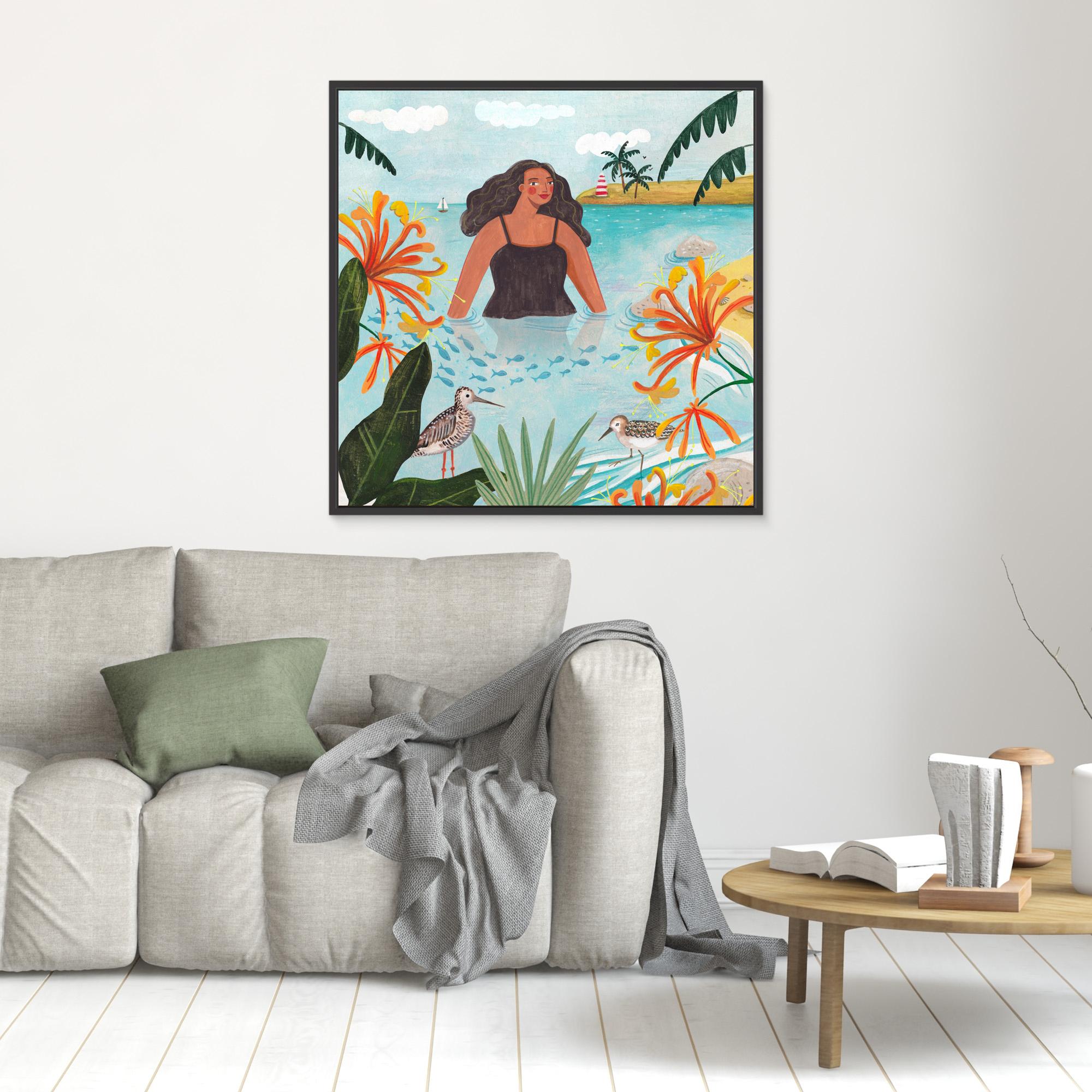 Walking in the Sea Canvas Print by Caroline Bonne Müller - Coastal Wall Art for Beach House Decor & Living Room