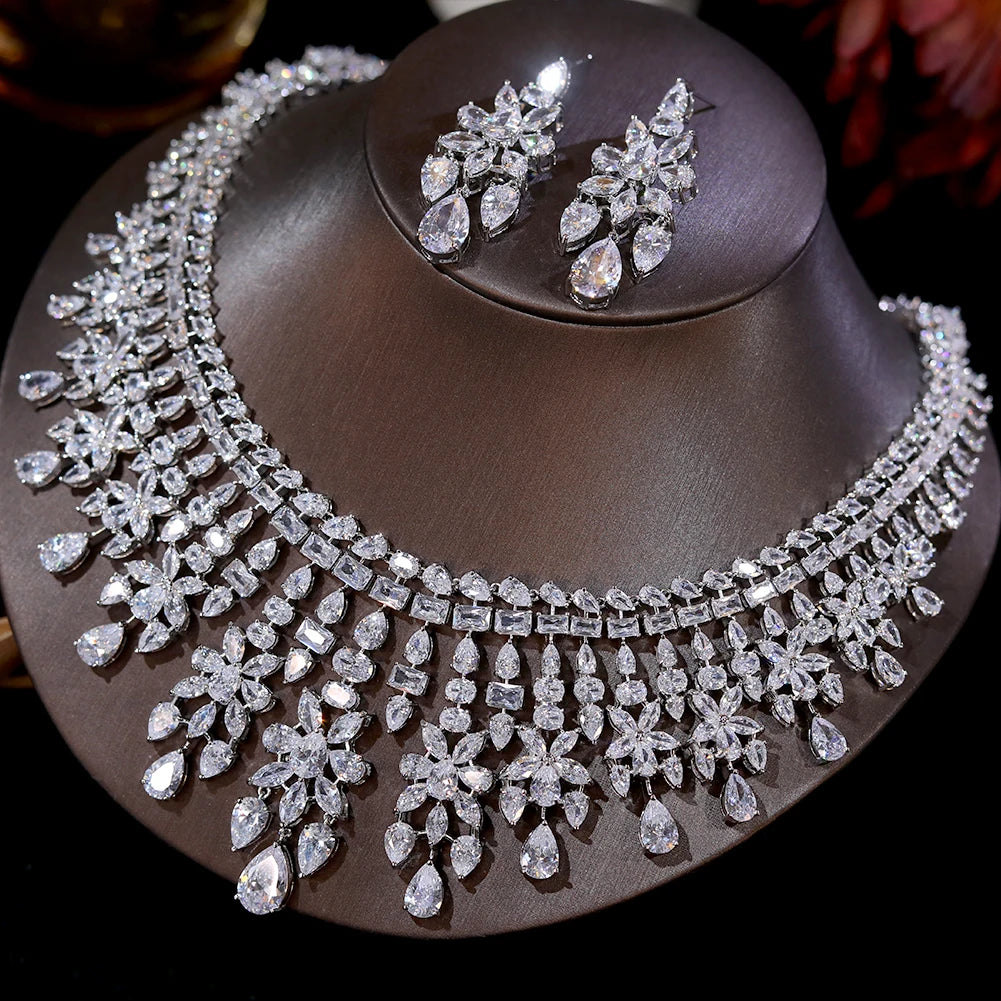 Luxury African Dubai Wedding Jewelry Set - Gold Necklace & Earrings for Women - Perfect for Bridal, Evening Gala, and Special Occasions