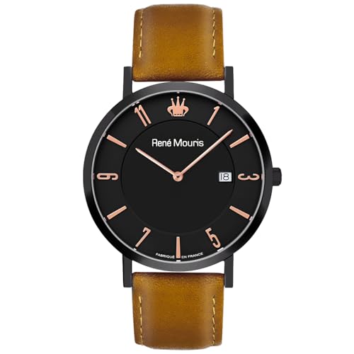 Black Dial - Black Case - Brown Strap - Rose Gold Applique