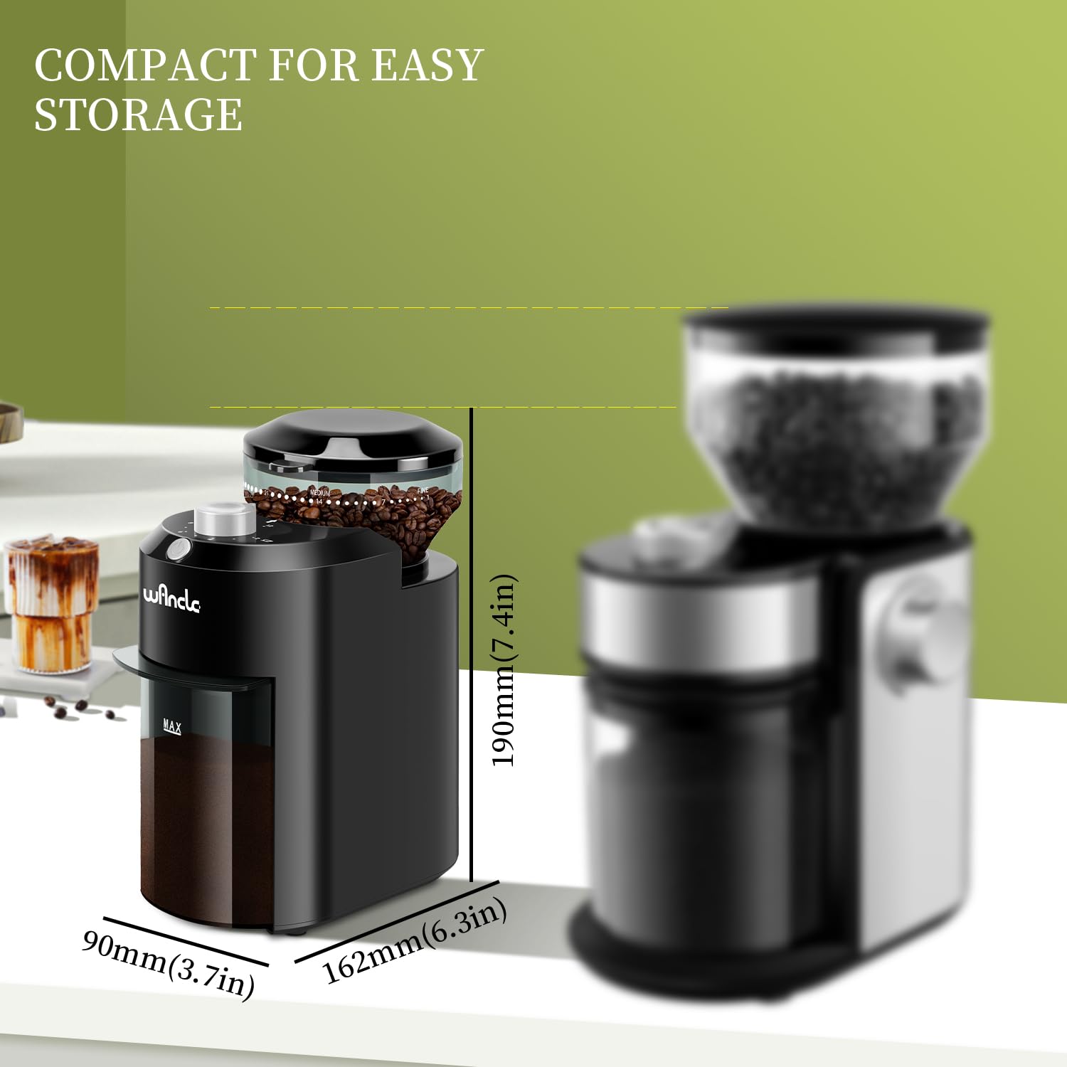 Wancle Electric Burr Coffee Grinder - Adjustable 28 Precise Grind Settings for 12 Cups - Professional Coffee Bean Grinder (Plastic, Black+Silver) - Perfect for Home, Office & Espresso Brewing