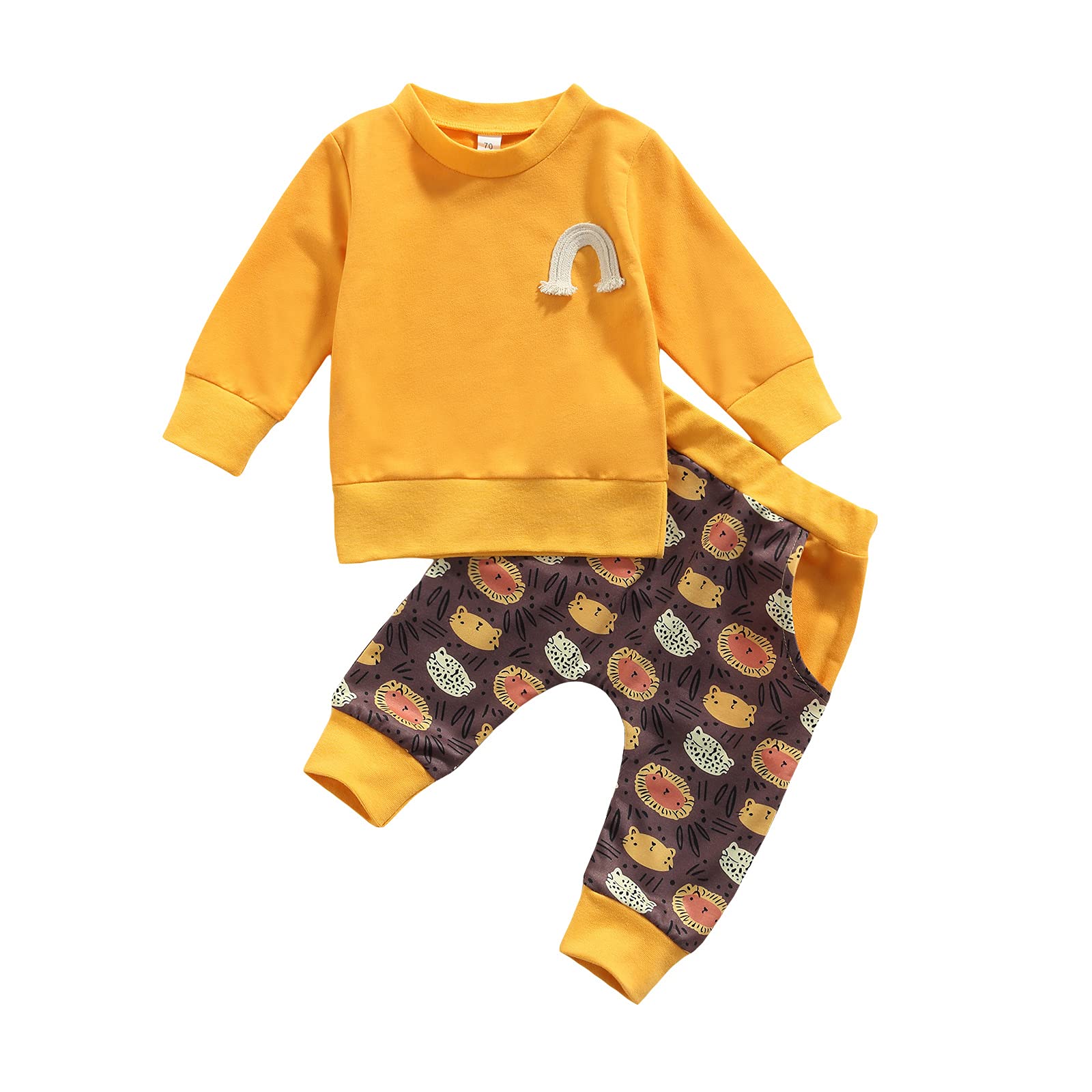 Rainbow Print Baby Clothes Set - 2Pcs Long Sleeve T-Shirt & Pants Outfit for Newborn Toddler Boys & Girls | Fall Fashion for Infants, Photo Shoots & Daily Wear