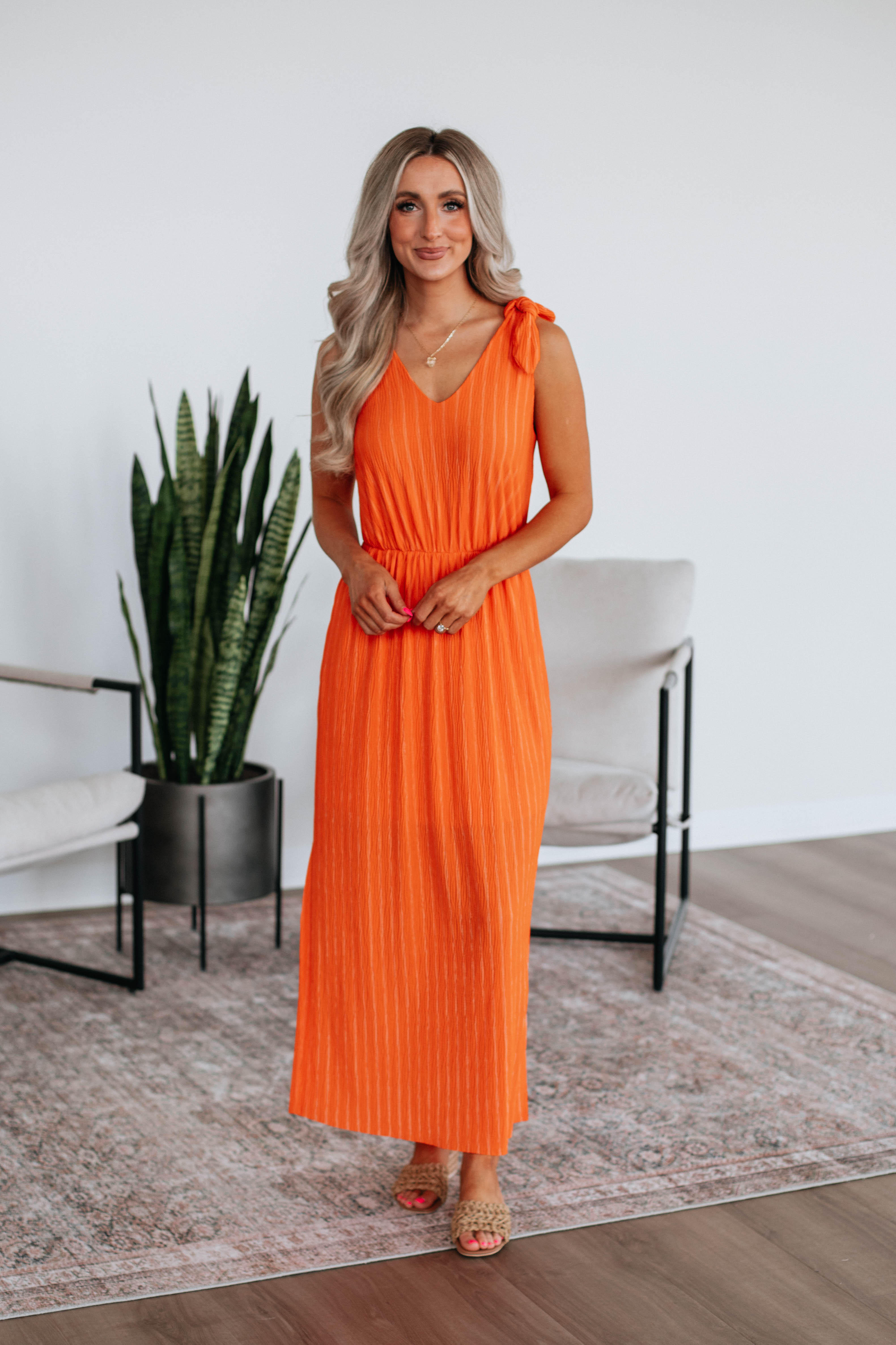 Danetta Striped Dress for Women - Tangerine Mix Color Summer Casual Dress - Perfect for Beach, Vacation & Outdoor Parties