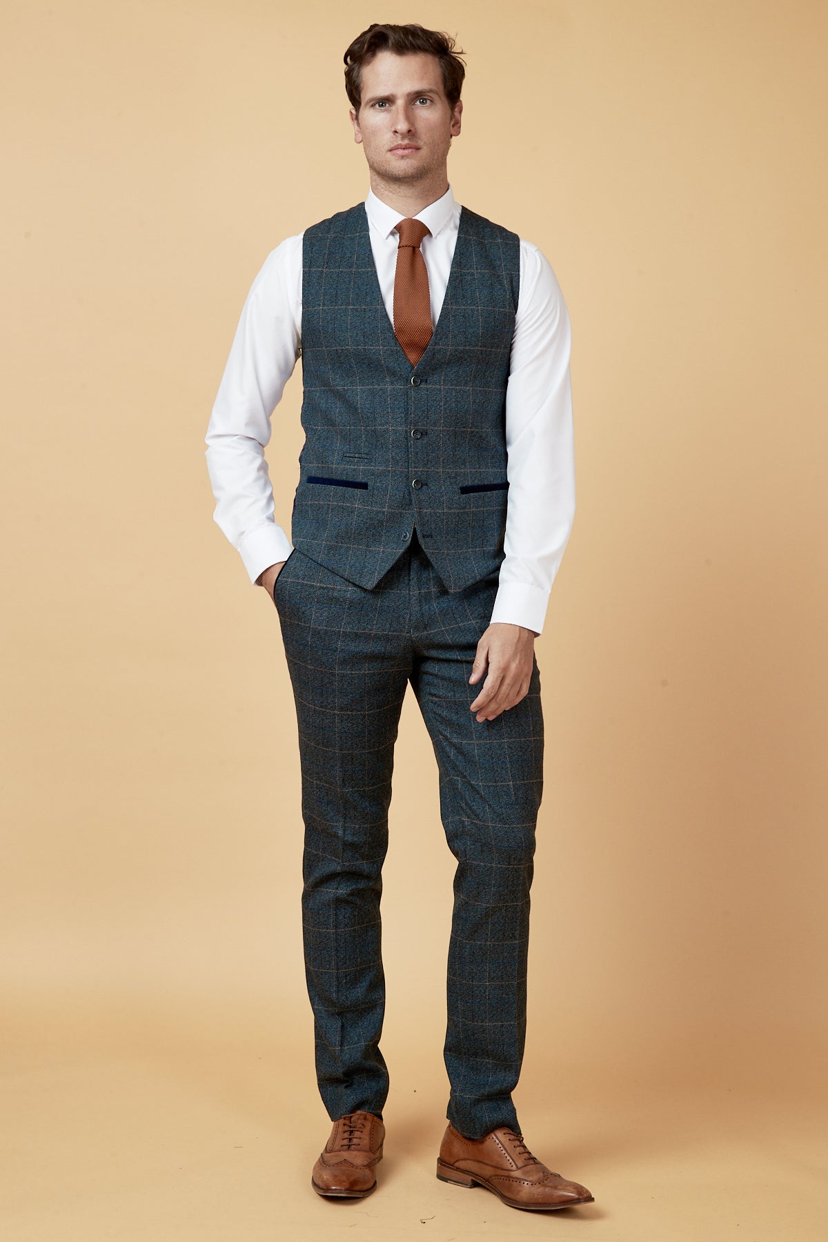 SCOTT Men's Blue Check Three Piece Suit - Formal Business Attire for Weddings, Office & Special Occasions