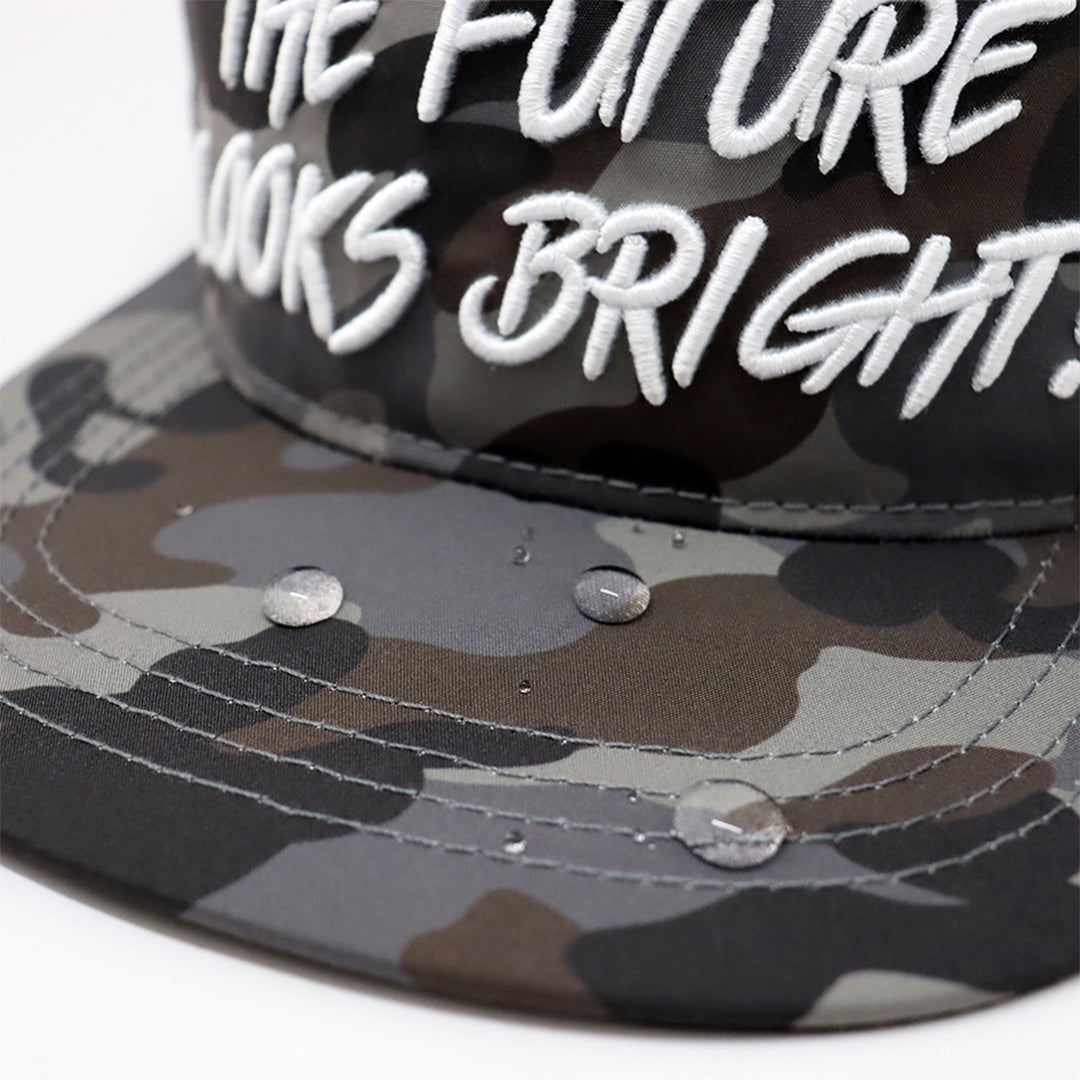 Future Looks Bright Light Brown Camo Flat Bill Waterproof Perforated Snapback Hat - Stylish Outdoor Baseball Cap for Hiking, Fishing & Casual Wear