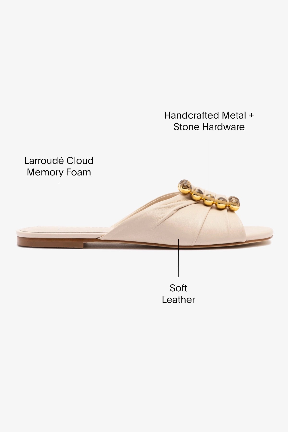 Chloe Gosselin by Larroudé Nova Flat Shoes - Puff Cream Leather Women's Ballet Flats for Work, Office & Casual Wear