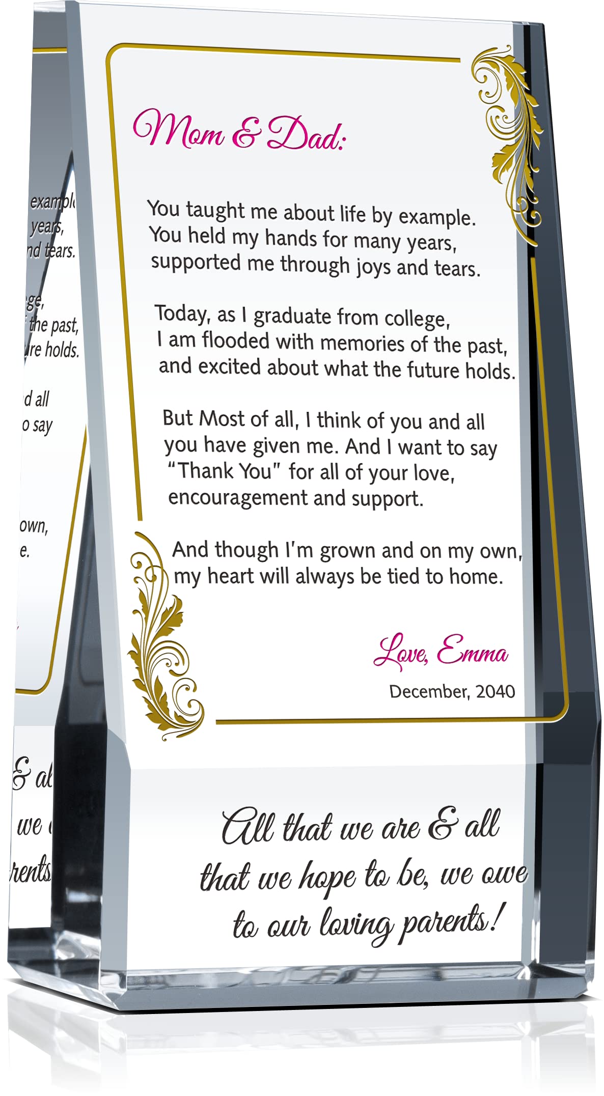 Personalized Graduation Thank You Gift for Parents & Family - Custom Name, Date & Message - Unique Appreciation Present for Graduates - Perfect for Ceremonies, Parties & Special Moments