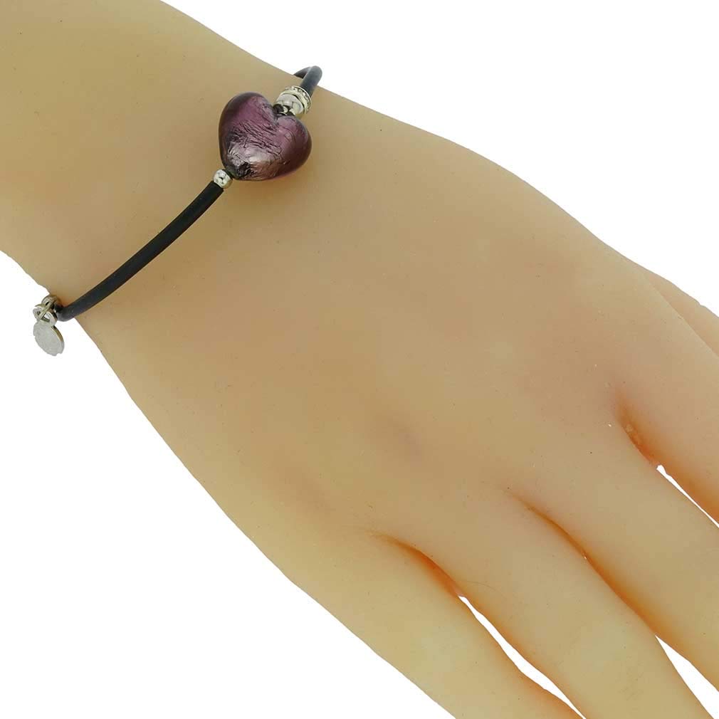 Venetian Murano Glass Heart Bracelet - Silver Purple Elegant Jewelry for Women | Perfect Gift for Valentine's Day, Anniversary & Special Occasions