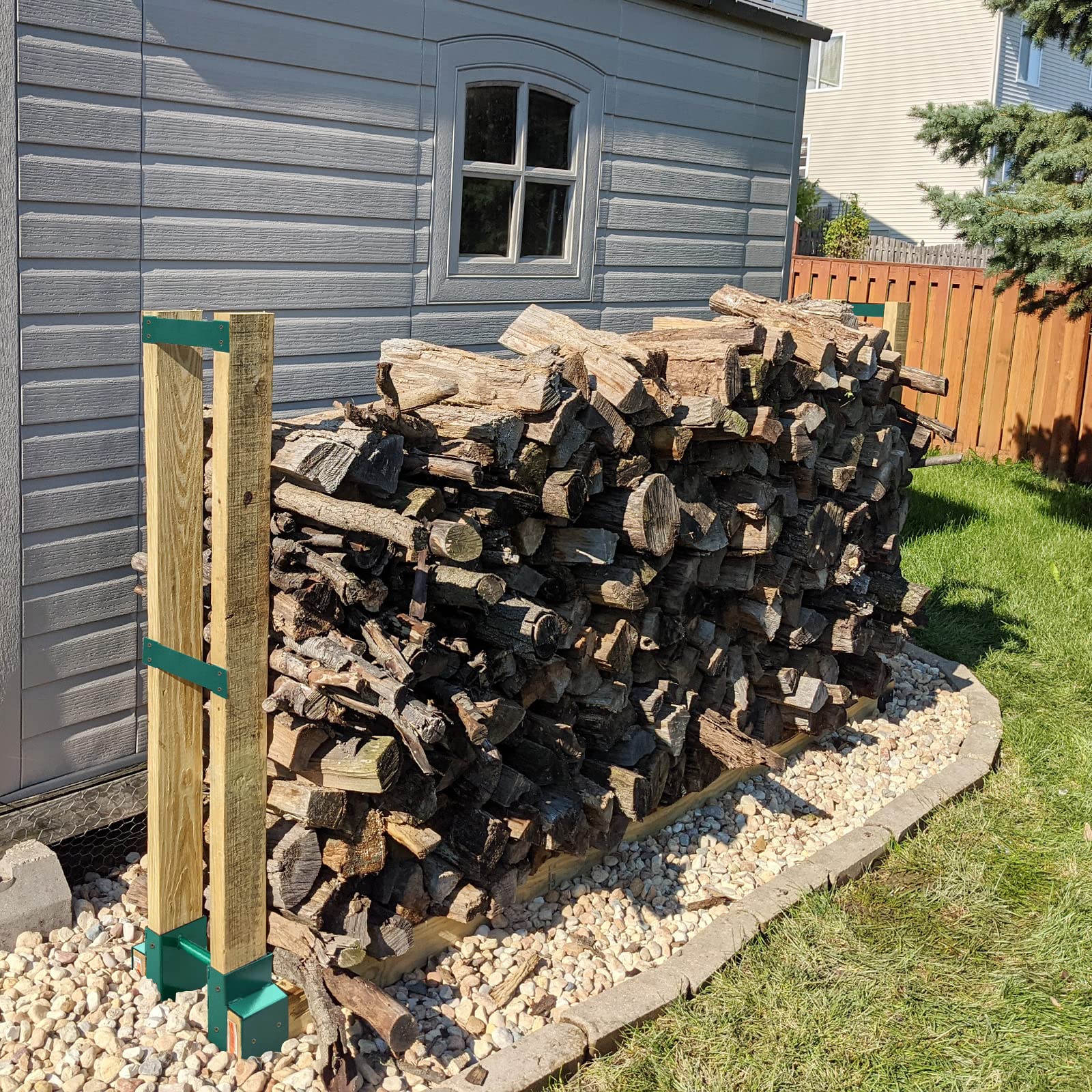 MOFEEZ Adjustable Outdoor Firewood Log Storage Rack - 2x4 Bracket Kit for Fireplace Wood Holder, Extendable to Any Length (Green, 2 Bases) - Perfect for Patio, Backyard, and Camping Firewood Organization