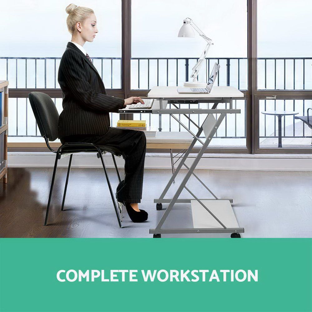White Metal Pull Out Table Desk - Space Saving Extendable Dining or Work Surface for Small Apartments & Home Offices