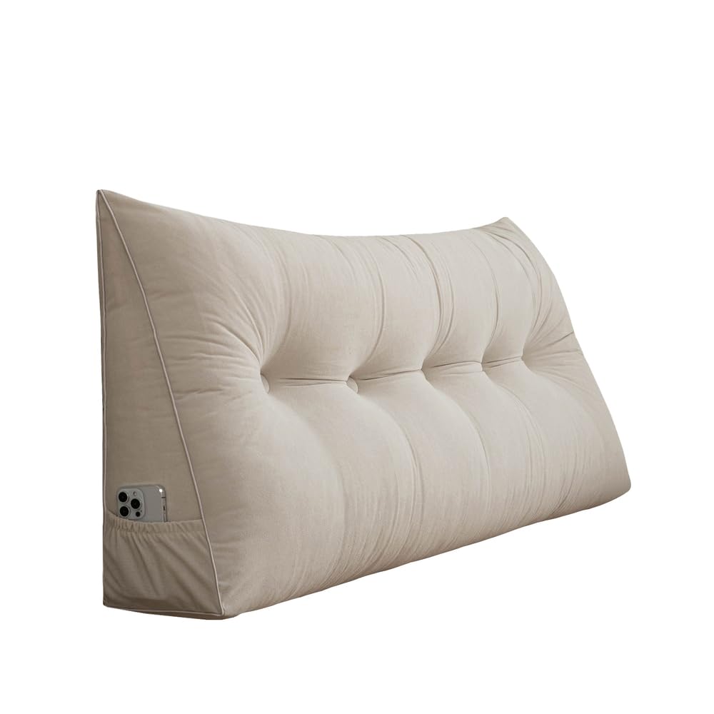 Headboard Wedge Pillow for Twin XL Bed - Soft Chenille Fabric Back Rest Pillow for Sitting in Bed - Removable & Washable - Beige (39