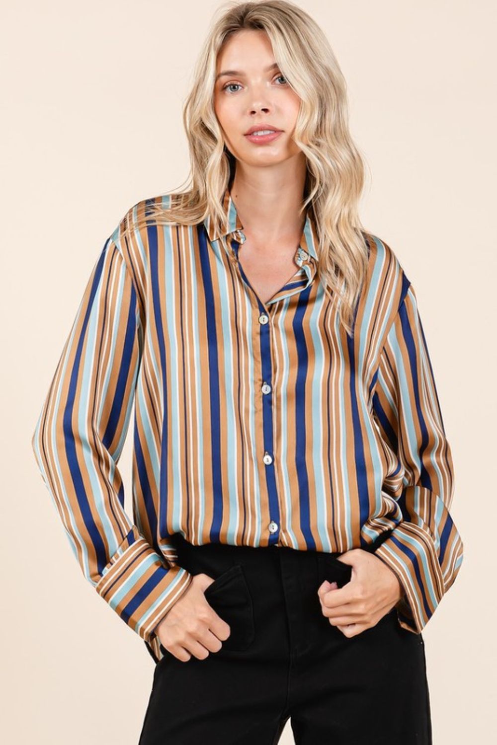 Stylish Striped Button Down Satin Resort Shirt for Men - Perfect for Beach Vacations, Summer Parties & Casual Outings