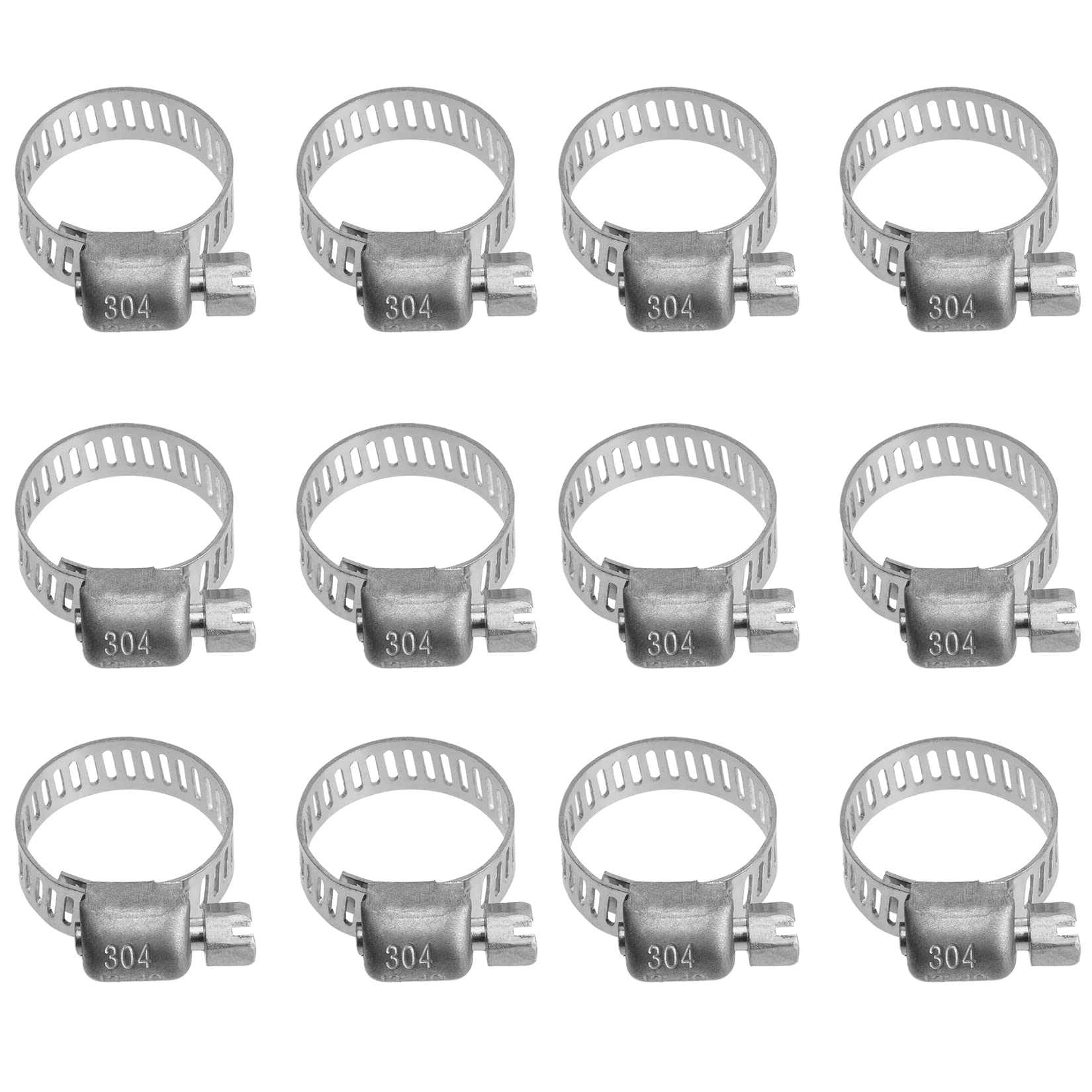 Penck 12 Pack 1/2'' - 3/4'' Stainless Steel Worm-Gear Hose Clamps | 13-19mm Range | Miniature Power-Seal Worm-Drive Kit for Automotive, Plumbing & Industrial Applications