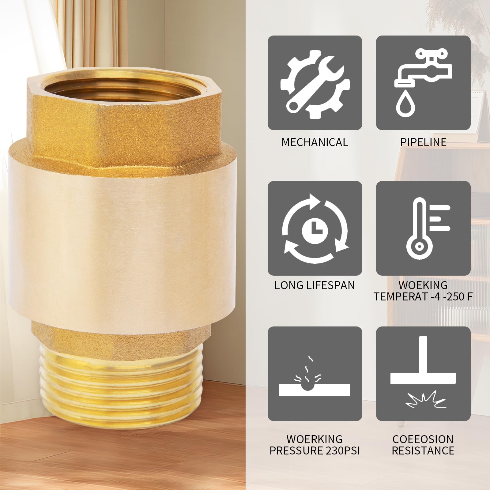 Brass In-Line Spring Check Valve 3/4