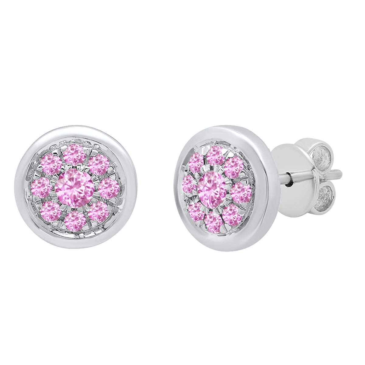 18K Solid White Gold Pink Sapphire Cluster Stud Earrings for Women | Elegant Jewelry Gift for Birthday, Anniversary & Special Occasions