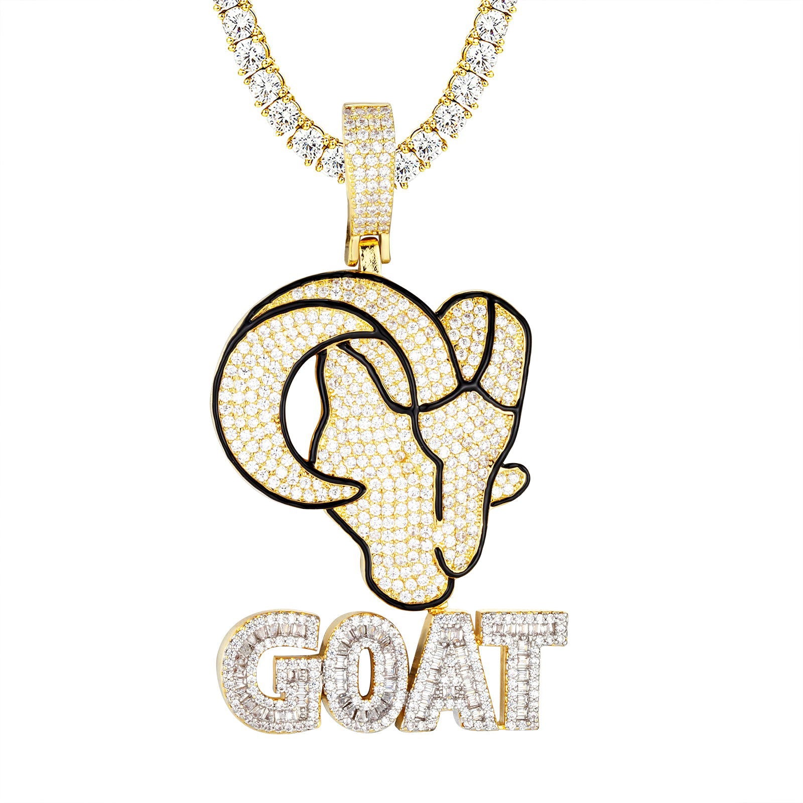Greatest Of All Time Iced Custom Street Pendant for Men - Hip Hop Jewelry, Bling Chain Necklace - Perfect for Rappers, Streetwear Fashion & Gift Giving