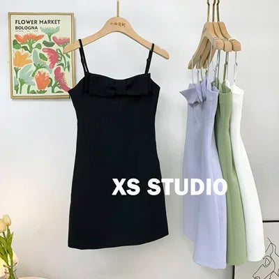 Sexy Bow Above Knee Suspender Dress for Women - Elegant Sleeveless A-Line High Waist Summer Dress | Perfect for Date Night, Cocktail Parties & Special Occasions