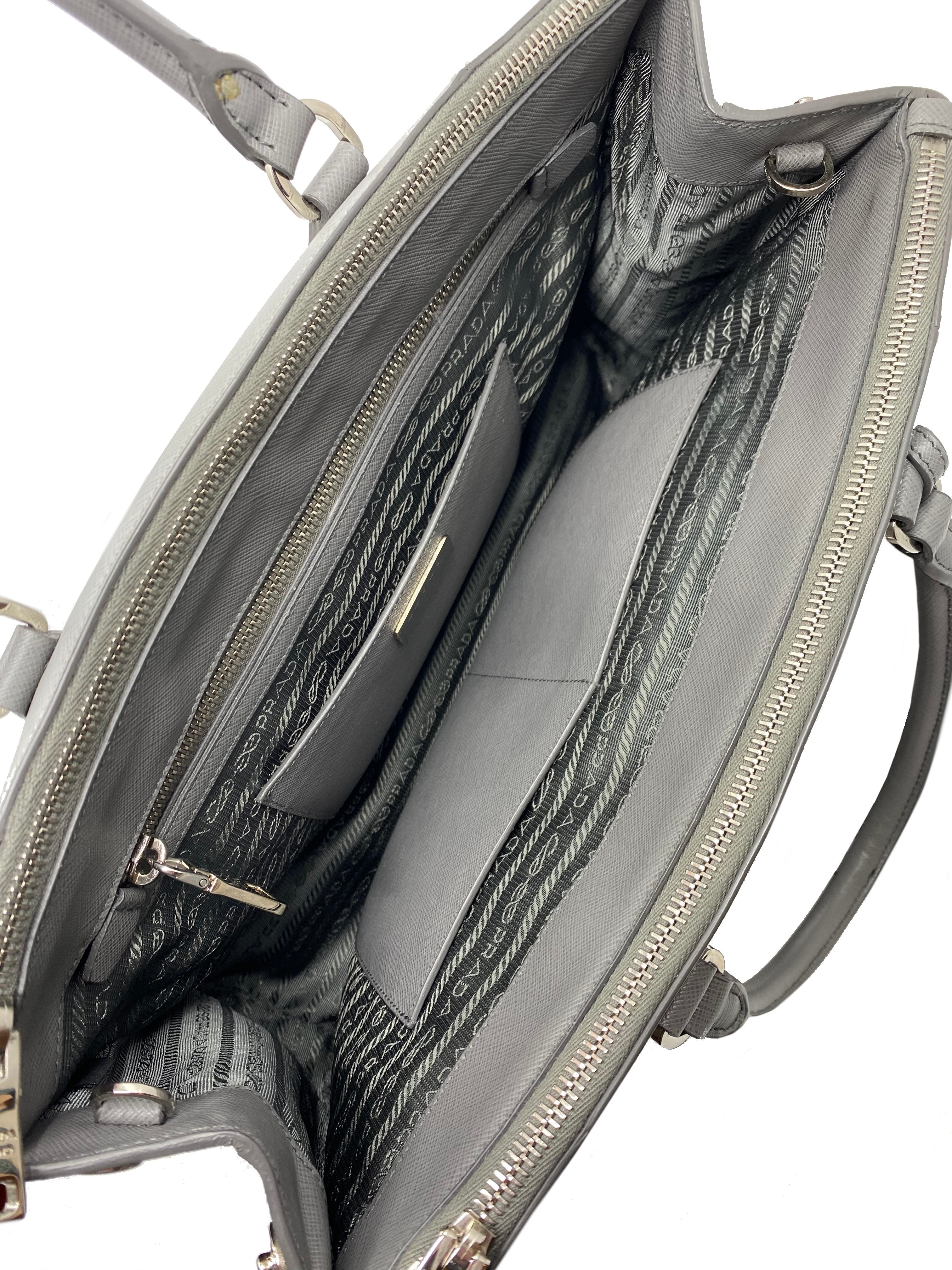 Prada Saffiano Leather Double Zip Tote Bag for Women | Luxury Two-Tone Handbag | Perfect for Work, Travel & Everyday Use