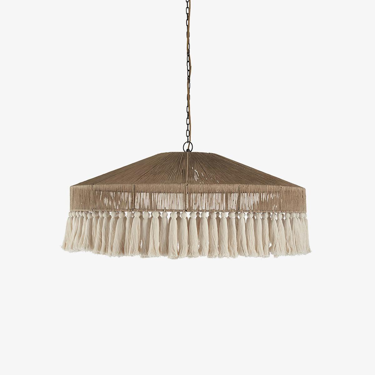 Bohemian Fringe Pendant Lamp - Handmade Macrame Hanging Light Fixture for Bedroom, Living Room & Boho Home Decor - Perfect for Cozy Reading Nooks and Dining Areas