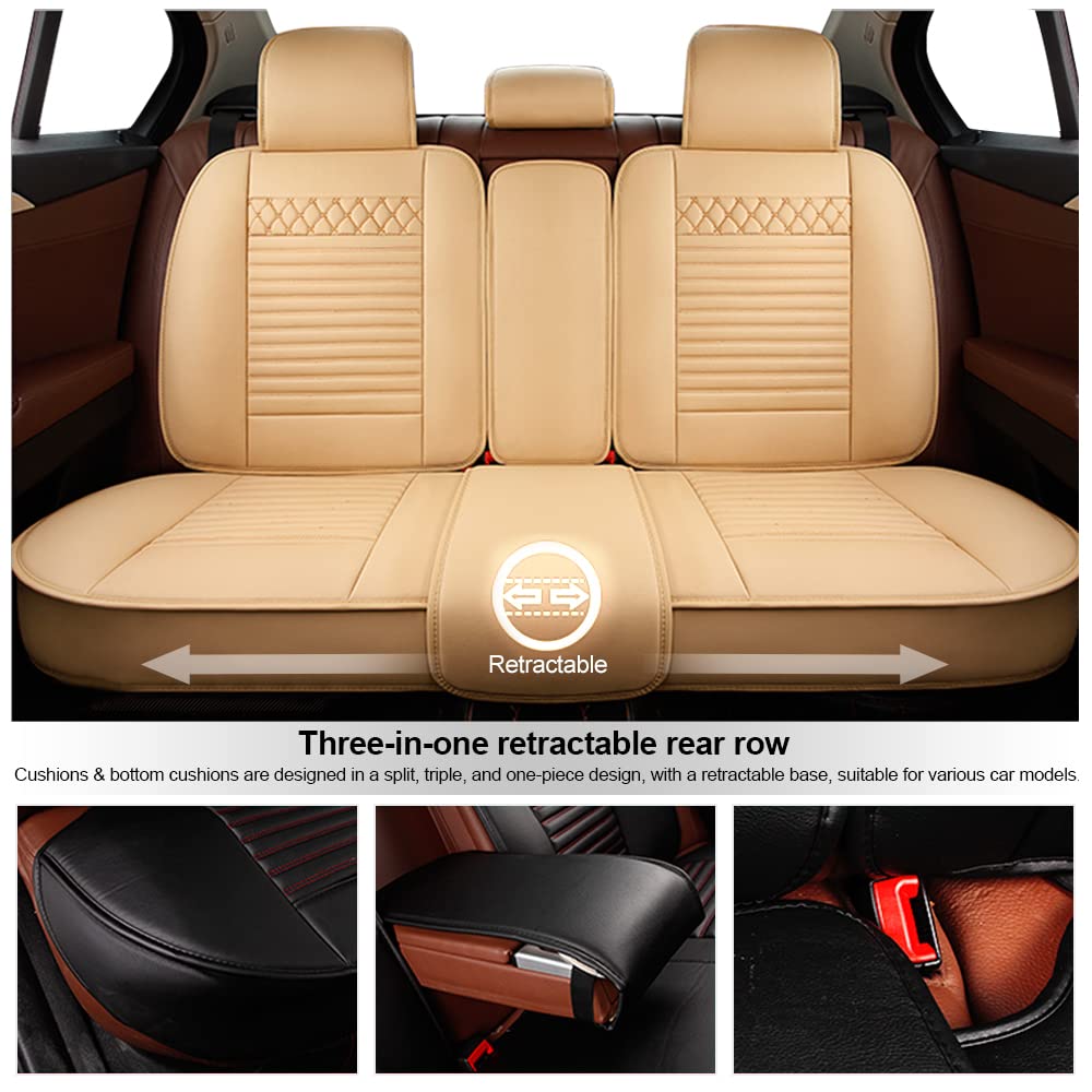 Surekit PU Leather Car Seat Cover for Jaguar E-PACE F-PACE I-PACE XE XF XJ XK Series - Premium 5-Seat Cushion Protector Set with Needlework Design (Cream) - Perfect for Luxury Car Interior Protection & Comfort Enhancement