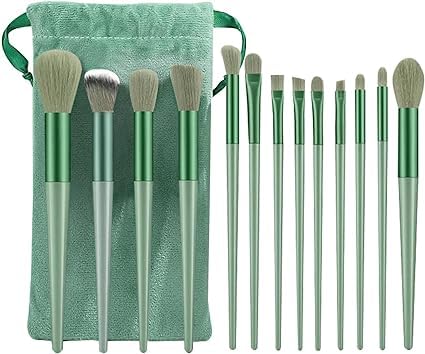 LANELLIE Professional 13-Piece Makeup Brush Set - Synthetic Kabuki Brushes with Green Travel Pouch - Perfect for Makeup Artists & Beauty Enthusiasts - Ideal for Contouring, Foundation, Blending & More