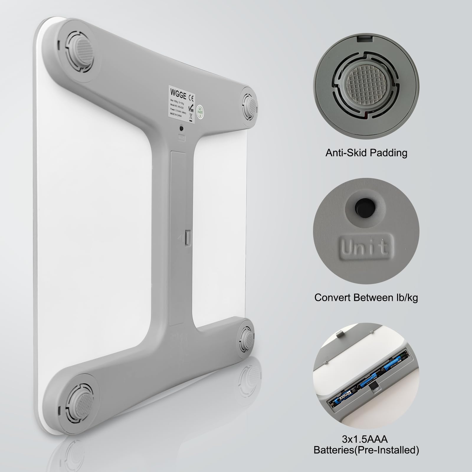 WGGE Smart Digital Bathroom Scale - Highly Accurate Body Fat & BMI Scale with Bluetooth Connectivity for Smartphone App, Measures Weight, Body Composition (400 lbs/180 kg) - Perfect for Home Gym, Weight Loss Tracking & Health Monitoring