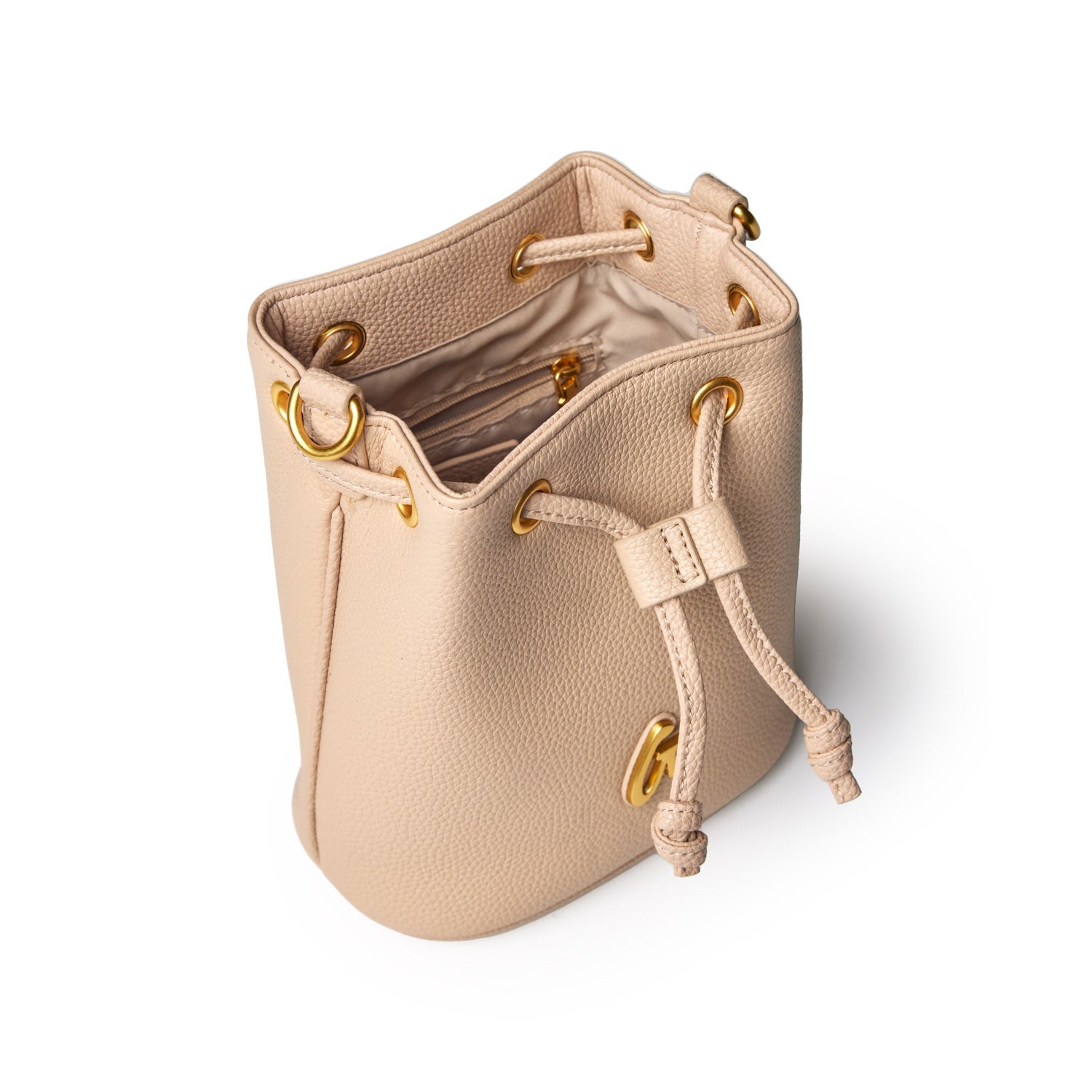 Mini Pebble Leather Bucket Bag in Nude - Stylish Crossbody Purse for Women, Perfect for Everyday Use, Work, and Travel