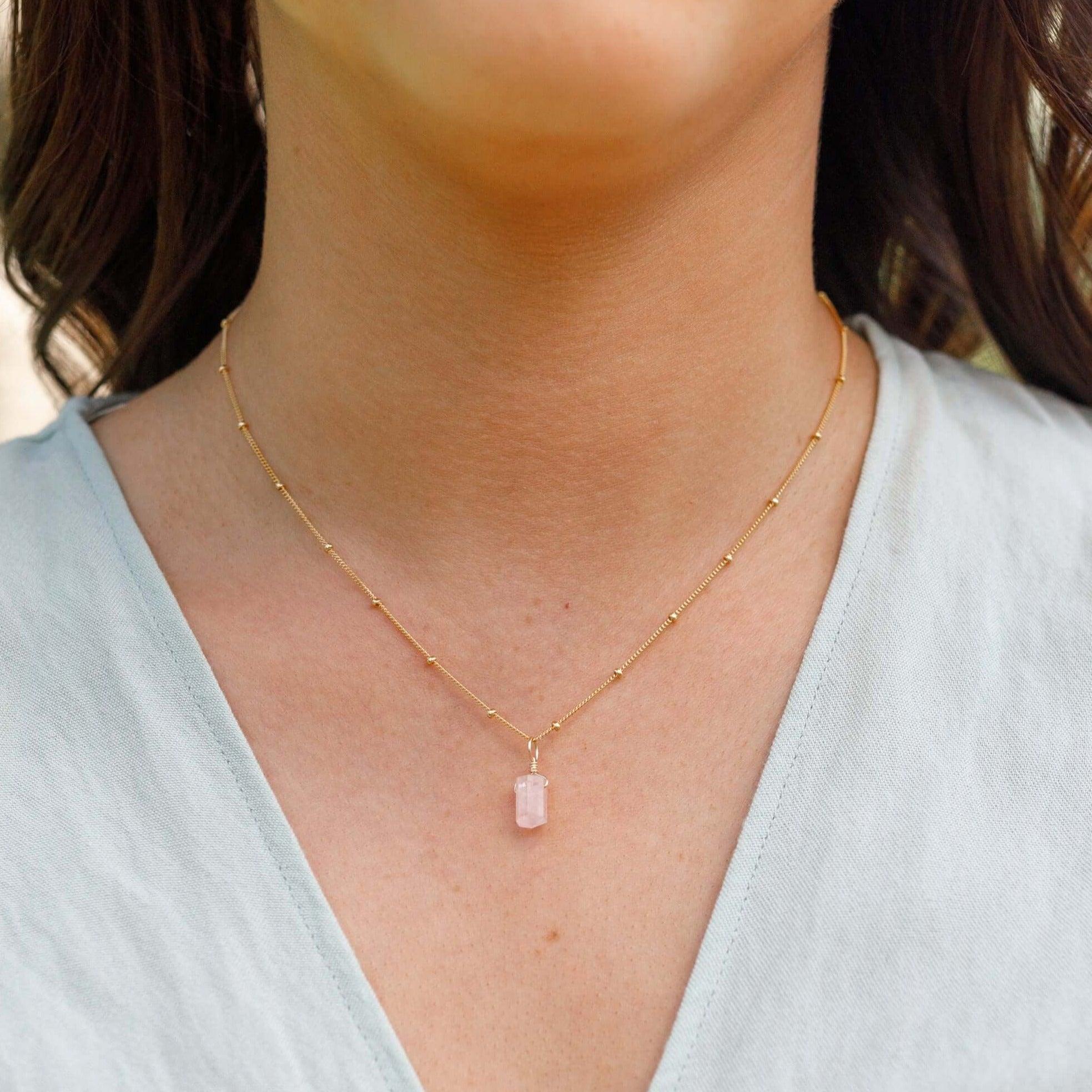Rose Quartz Mini Double Terminated Crystal Point Pendant Necklace - Healing Crystal Jewelry for Women, Spiritual Gift & Chakra Balancing | Perfect for Meditation, Energy Work & Everyday Wear