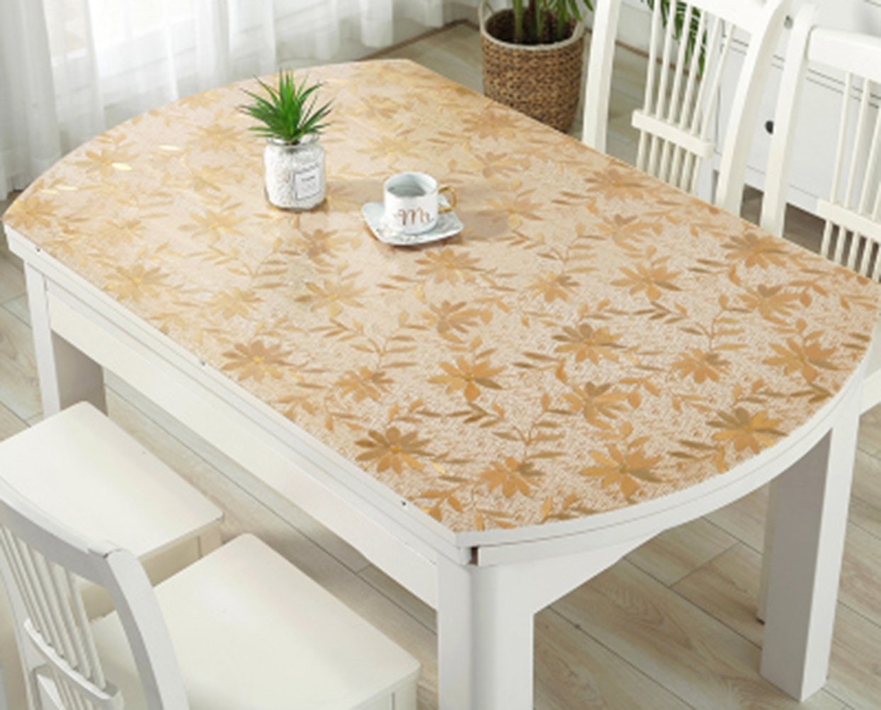Waterproof Plastic Table Cover Protector 35x59 Inch - Golden Cosmos Design for Kitchen, Dining Room & Outdoor Use - Durable Table Top Pad for Spills, Heat & Scratches