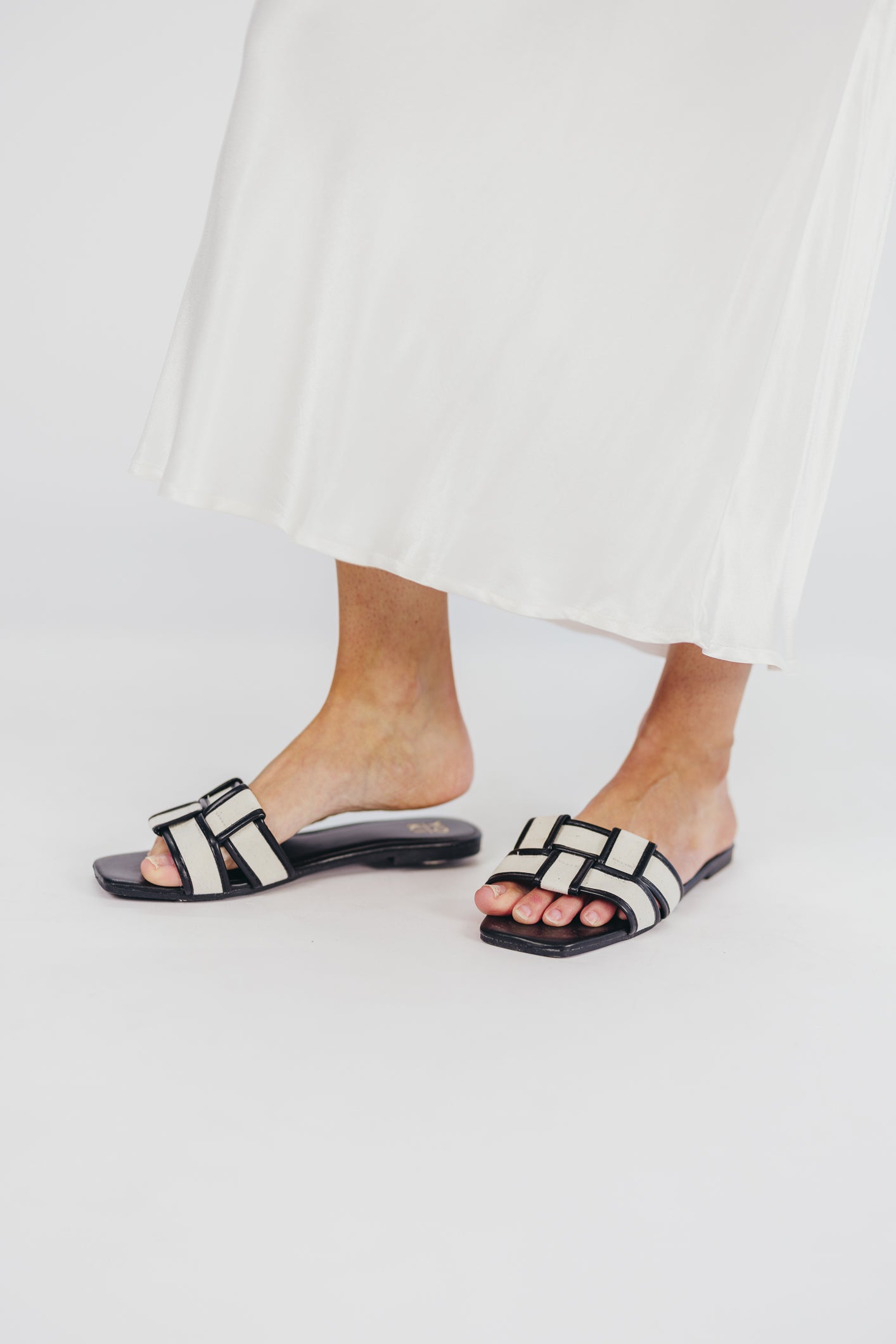 Essie Black Woven Canvas Slides - Comfortable Summer Sandals for Women, Beach, Pool, and Casual Wear