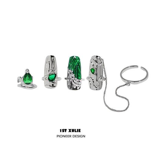 Slytherin House Nail Set Rings - Harry Potter Inspired Jewelry for Women & Girls - Perfect for Cosplay, Halloween Costume & Gift Giving