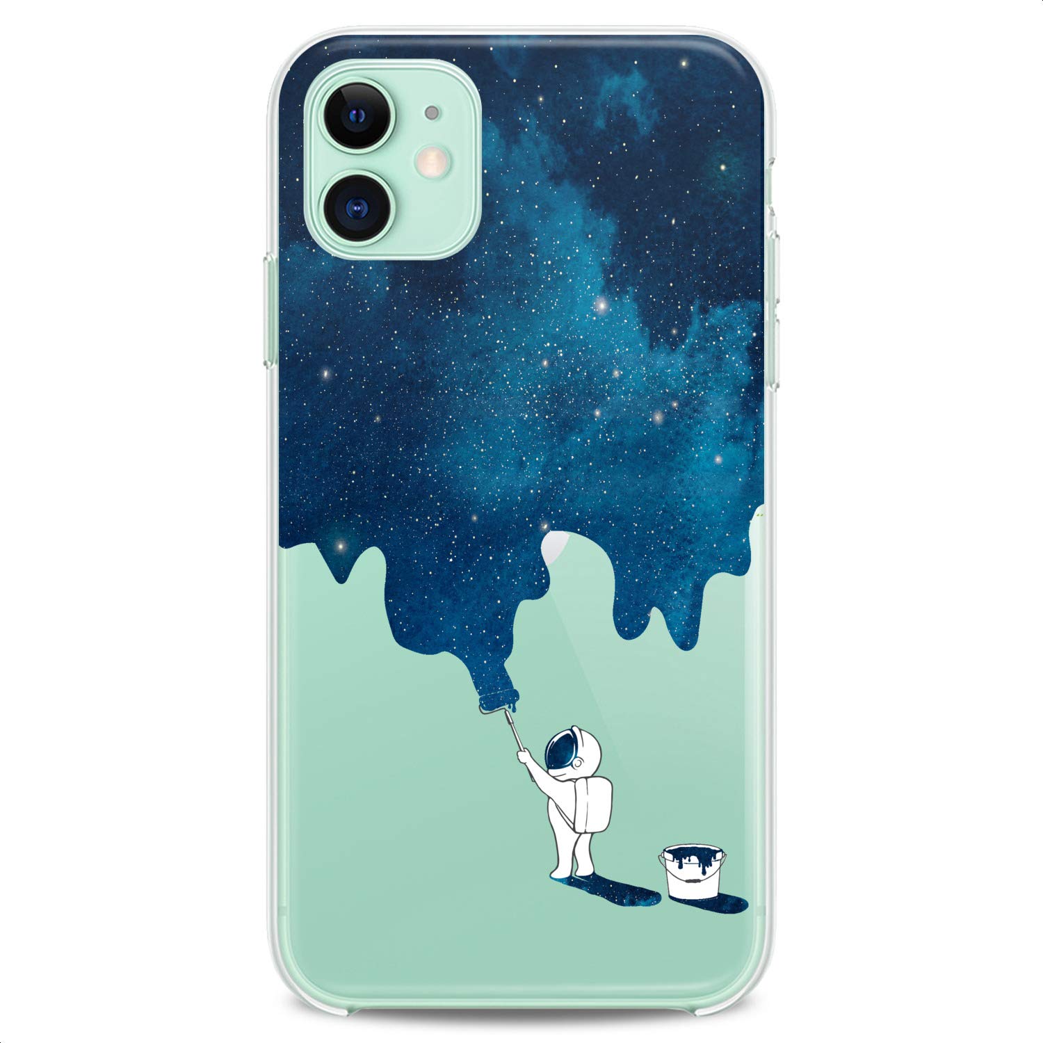 Premium Clear TPU Phone Case for iPhone 16/15/14/13/12/11 Pro Max/Plus/Mini/Xs/Xr/X/8/7/6/5/SE - Slim Flexible Silicone Protective Cover with Cute Kawaii Space Design & Funny Blue Paint Pattern | Perfect for Women, Teens & Everyday Use