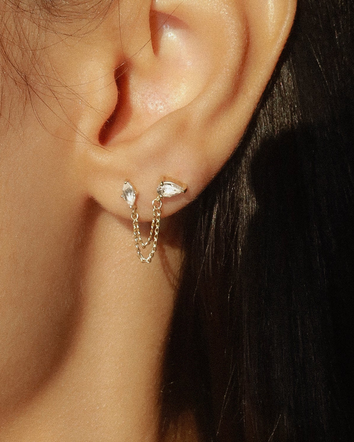 Elegant Marquise Chain Stud Earrings for Women - Dainty Gold/Silver Cubic Zirconia Studs - Perfect for Daily Wear, Parties & Gifts