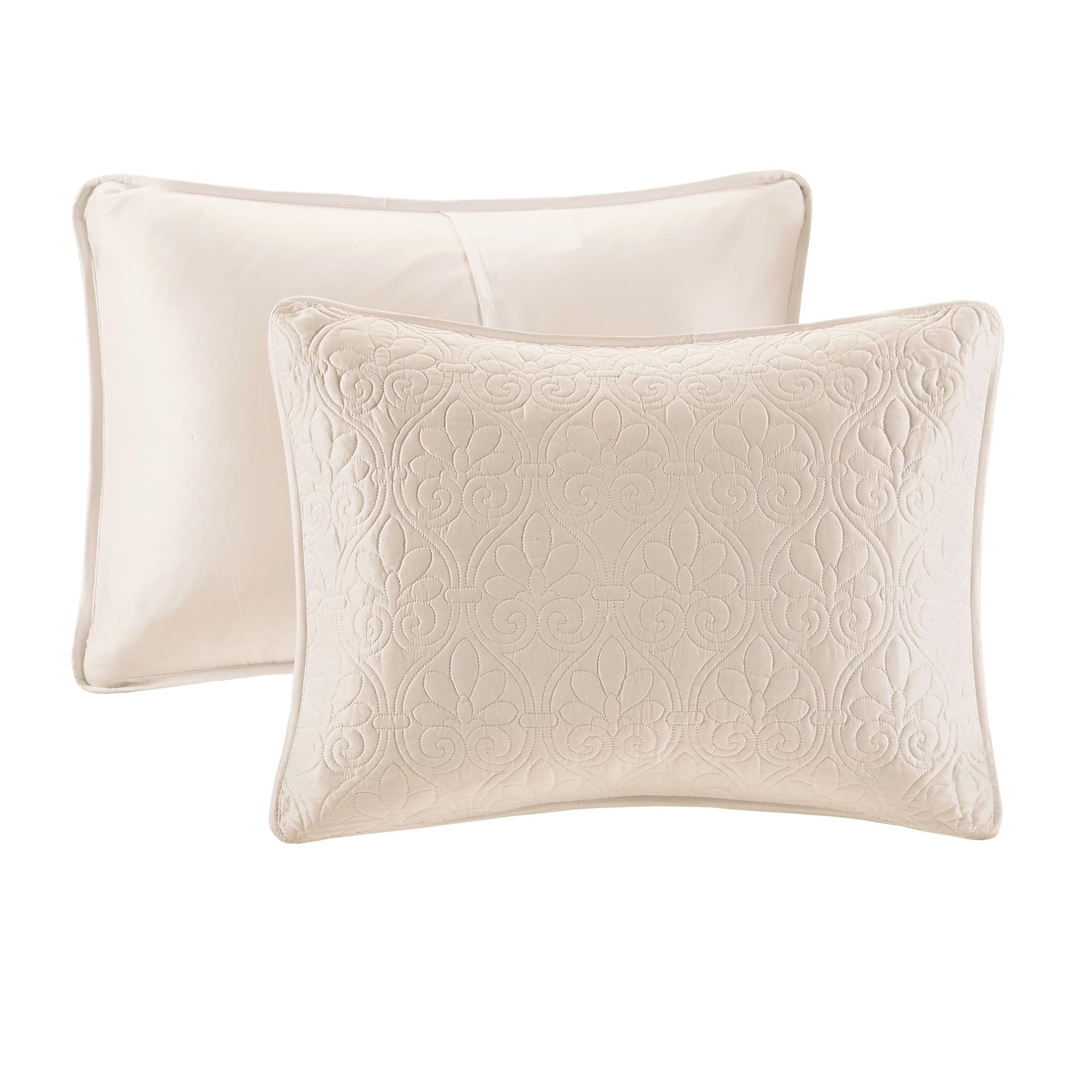 Madison Park Quebec Queen Size Quilt Bedding Set - Ivory Damask 3-Piece Microfiber Quilted Coverlet | Ultra Soft & Breathable for All Seasons | Perfect for Master Bedroom, Guest Room & Cozy Home Decor